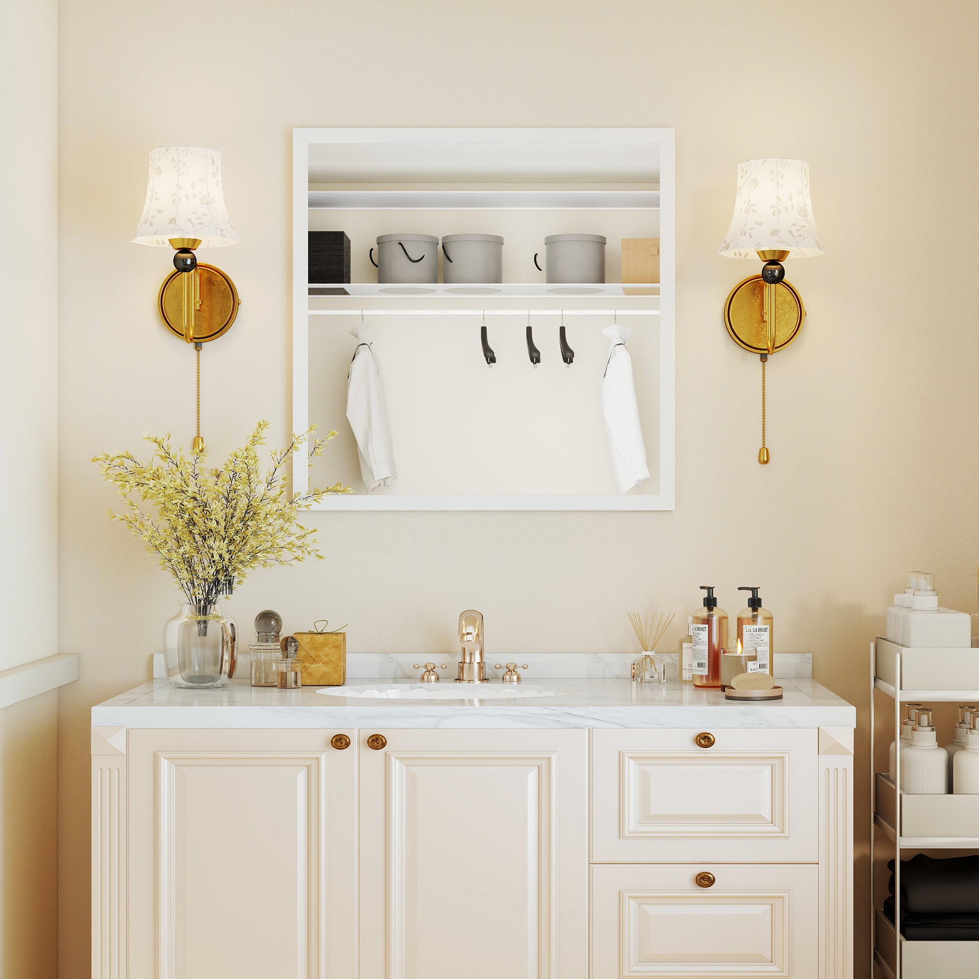 Square Wall Mirror 19.7 x 19.7 in (50 x 50 cm) — White MDF Frame, Ideal for Bathroom, Living Room & Bedroom