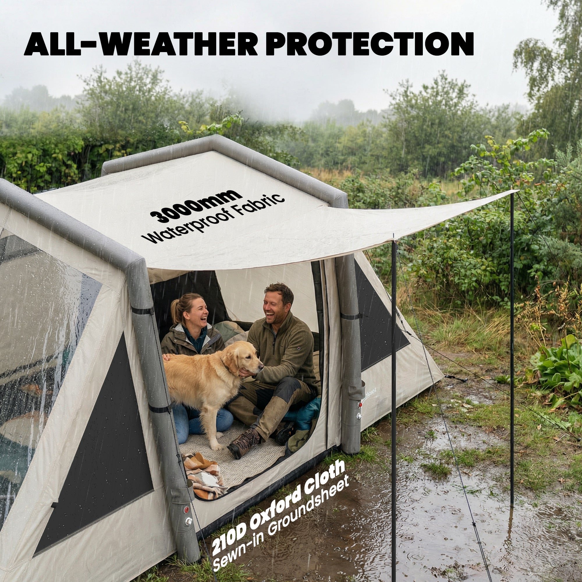 Inflatable 6-Person Tent — Fast Setup, Darkened Bedrooms, 2-Bedroom + Living Area, Porch, Fluorescent Pegs & Groundsheet, Waterproof Oxford Fabric