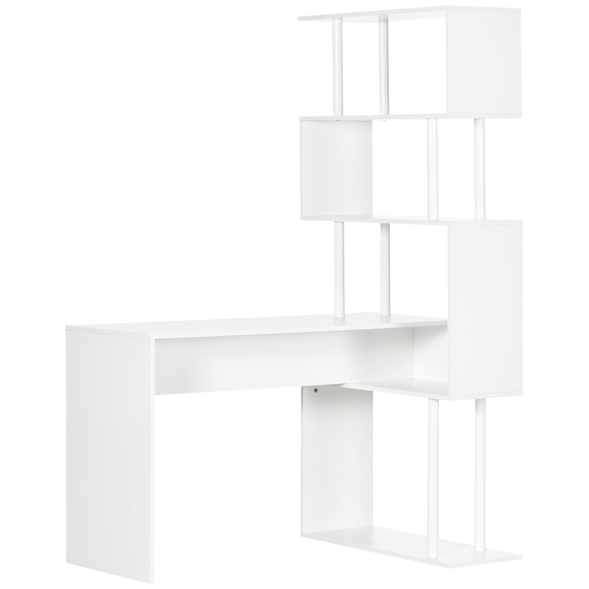 Corner Desk with Storage Shelves Modern Contemporary Design L-Shaped Computer Desk Wooden Shelves 120 x 80 x 176 cm White