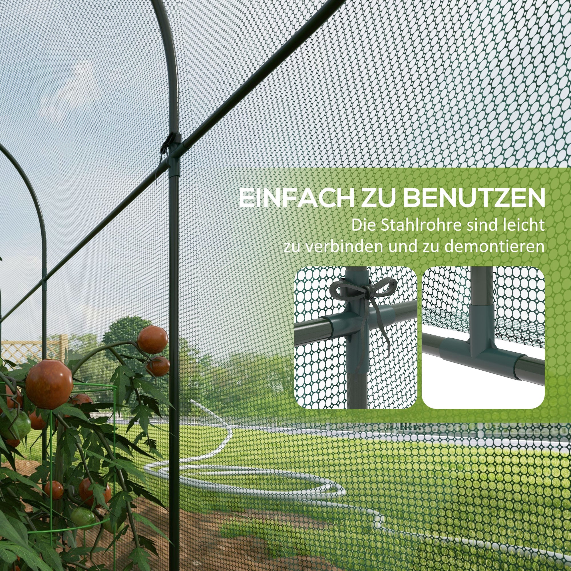 3 x 1 m Garden Net, Plant Protection Tent with Door, Insect Protection Net, Windproof Vegetable Net, Pest Protection Net for Garden, Balcony, Steel, Green