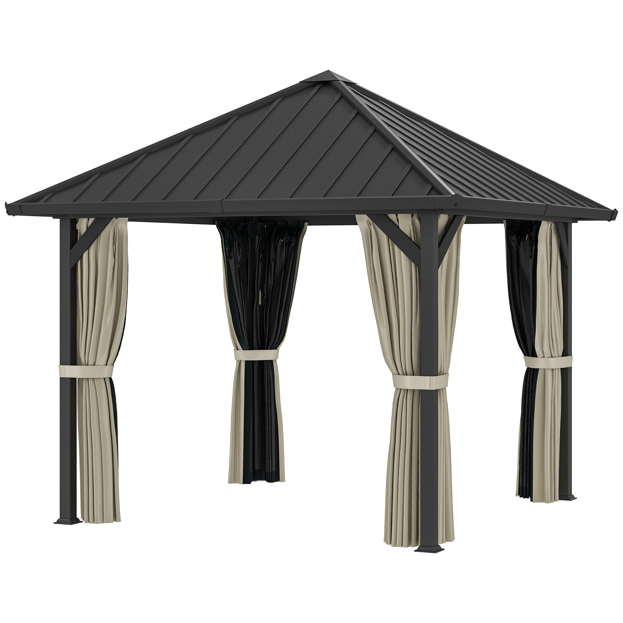 Pavilion with Hardtop, approx. 3x3m Waterproof Sturdy Winterproof Garden Pavilion with Mosquito Net, Side Panels, Metal Garden Gazebo, Pavilion for Garden, Patio, Dark Grey