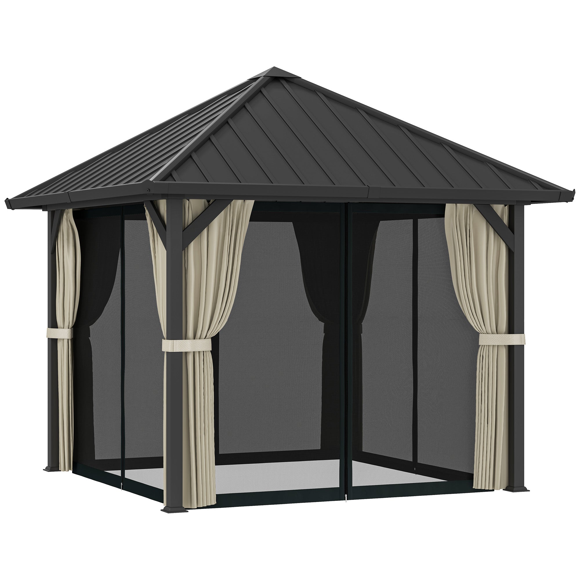 Pavilion with Hardtop, approx. 3x3m Waterproof Sturdy Winterproof Garden Pavilion with Mosquito Net, Side Panels, Metal Garden Gazebo, Pavilion for Garden, Patio, Dark Grey