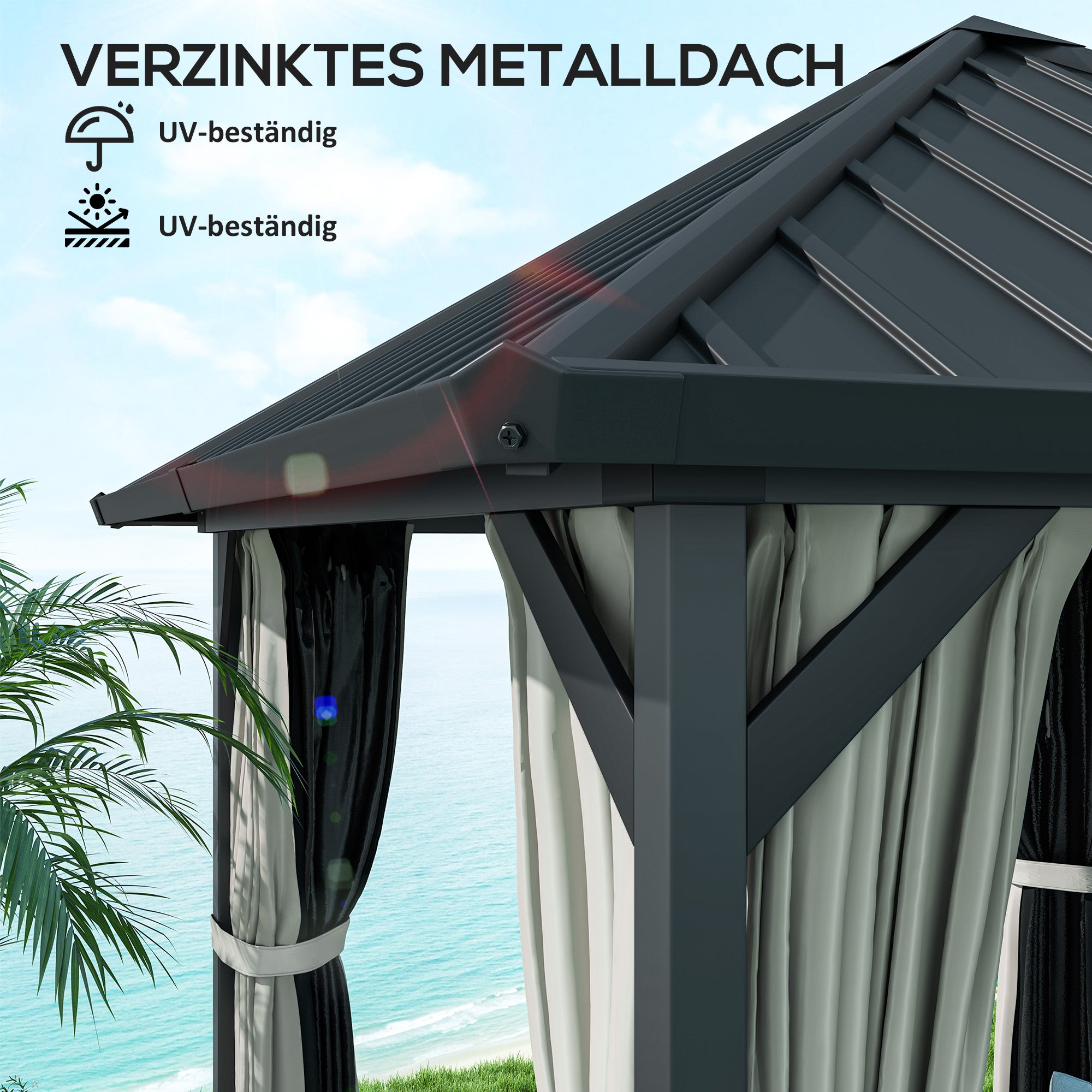 Pavilion with Hardtop, approx. 3x3m Waterproof Sturdy Winterproof Garden Pavilion with Mosquito Net, Side Panels, Metal Garden Gazebo, Pavilion for Garden, Patio, Dark Grey