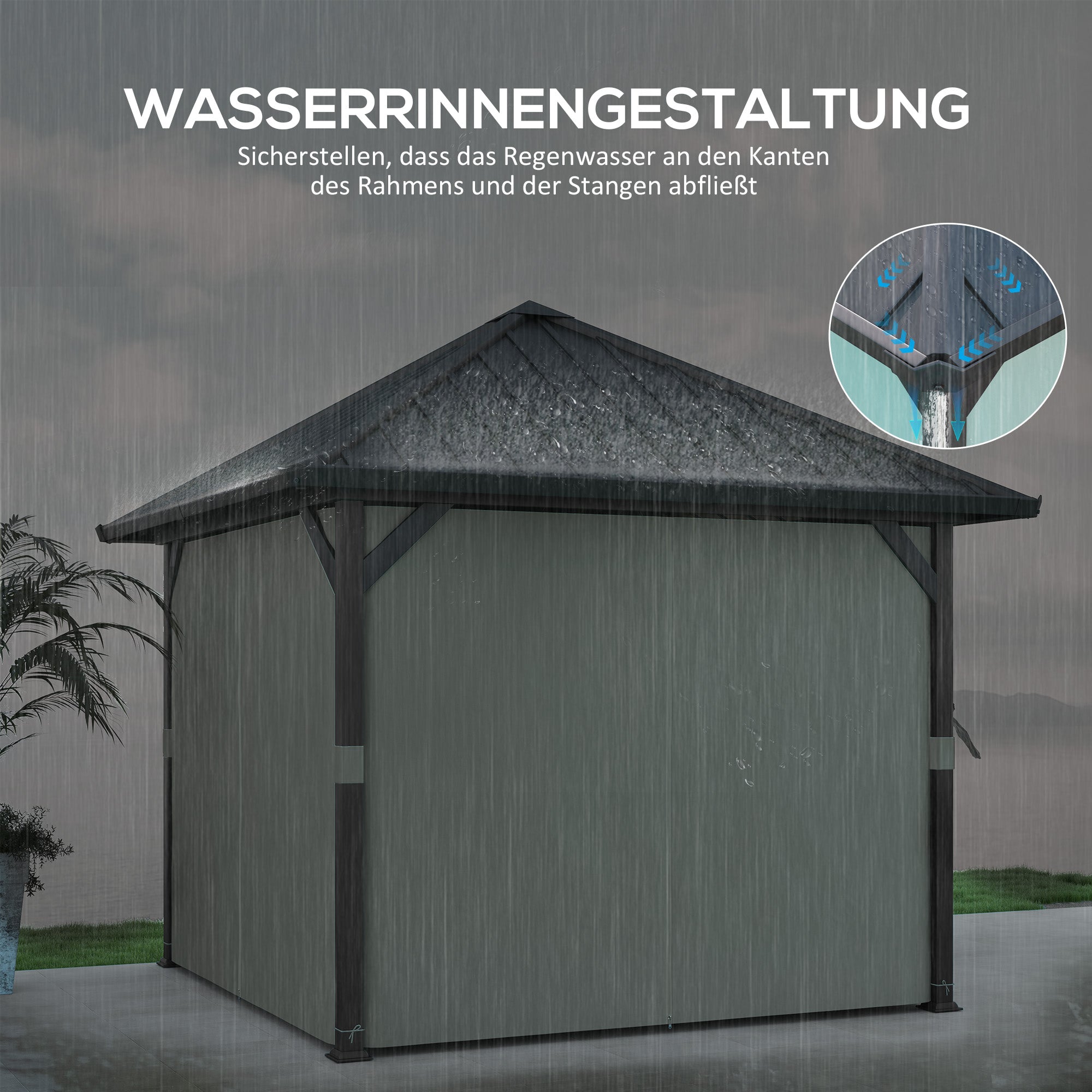 Pavilion with Hardtop, approx. 3x3m Waterproof Sturdy Winterproof Garden Pavilion with Mosquito Net, Side Panels, Metal Garden Gazebo, Pavilion for Garden, Patio, Dark Grey