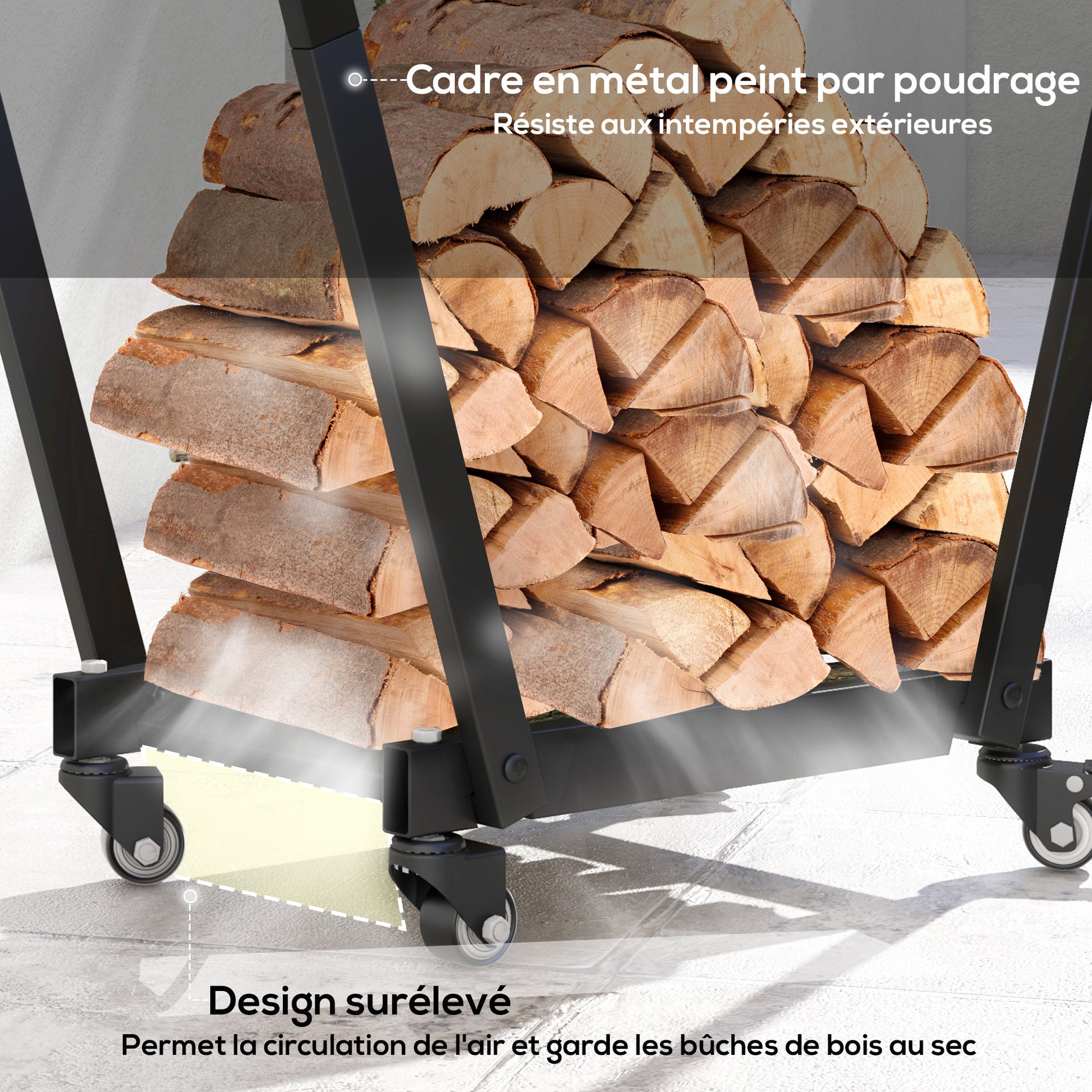 Indoor Log Rack, Indoor Log Holder, with Side Hooks for Storage, Wheels, Inverted Trapezoidal Shape, Max Load of 50 kg, 79 x 30 x 81 cm, Metal, Black
