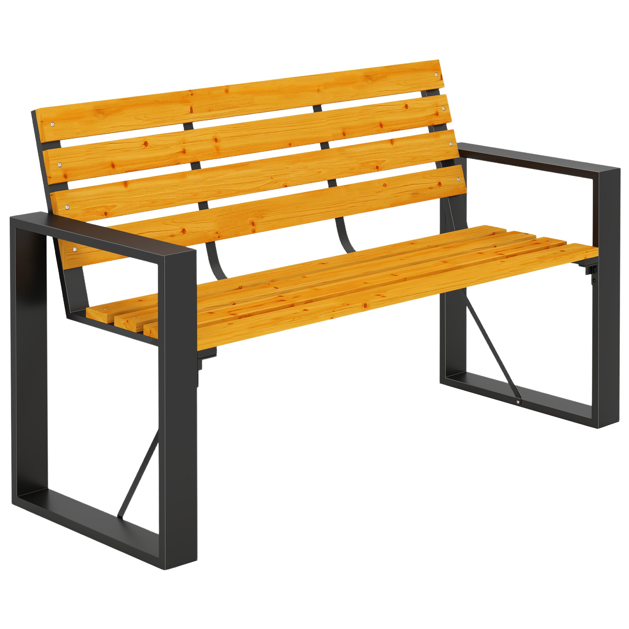 2-Seater Weatherproof Wood Slatted Garden Bench with Armrests — 136 x 54 x 82 cm (Natural Wood)