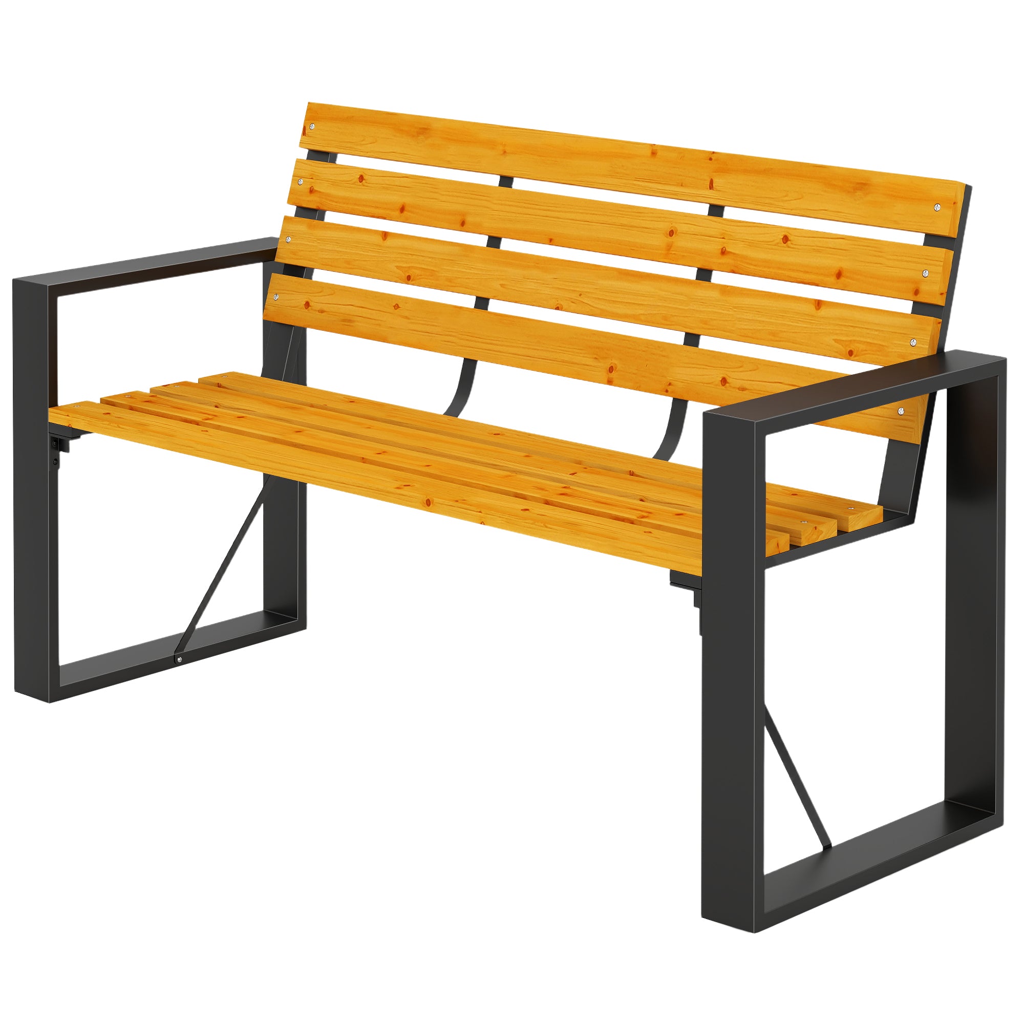 2-Seater Weatherproof Wood Slatted Garden Bench with Armrests — 136 x 54 x 82 cm (Natural Wood)