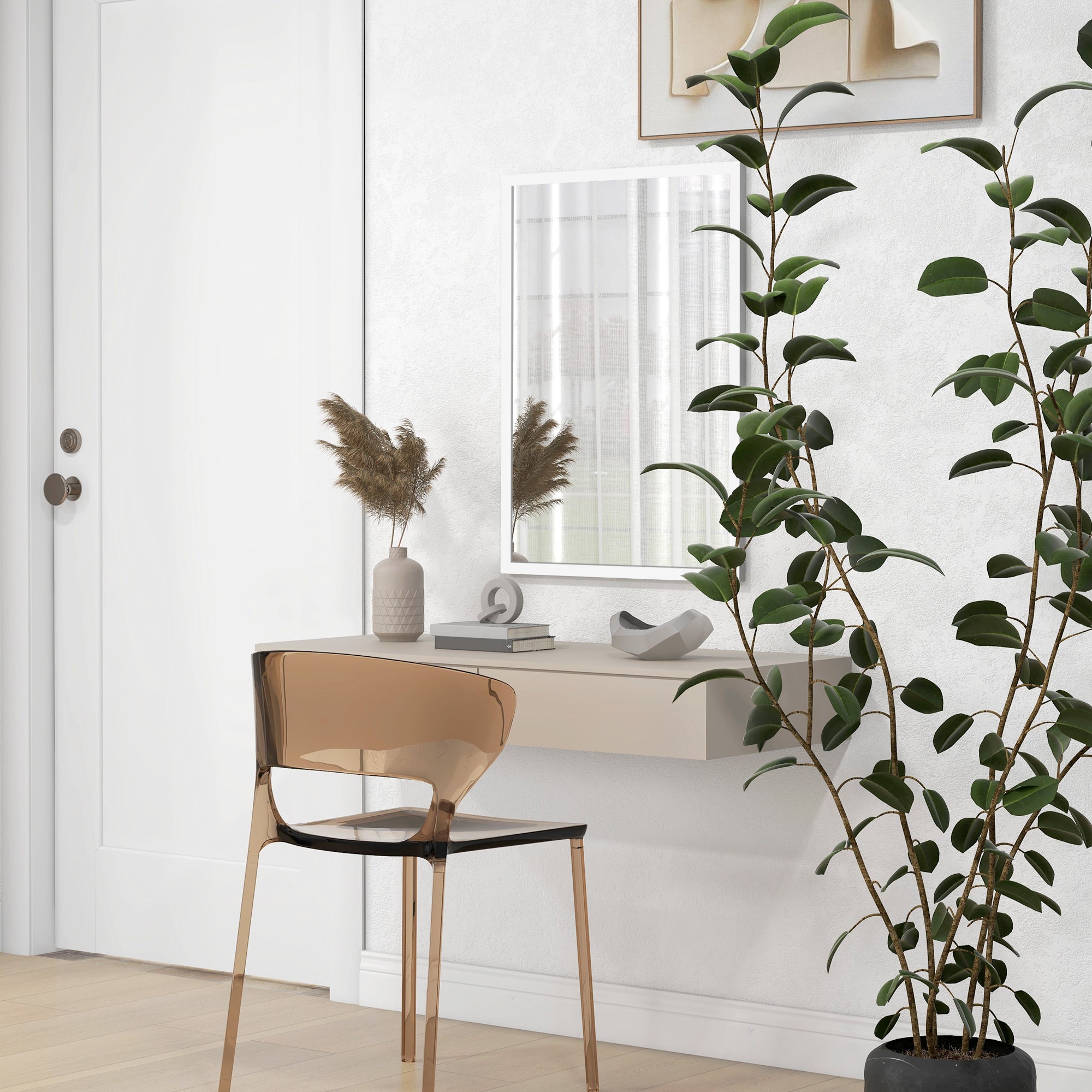 Rectangular Mirror 50x70 cm Bathroom Mirror Decorative Wall Mirror for Living Room Entryway Hallway Horizontal or Vertical White