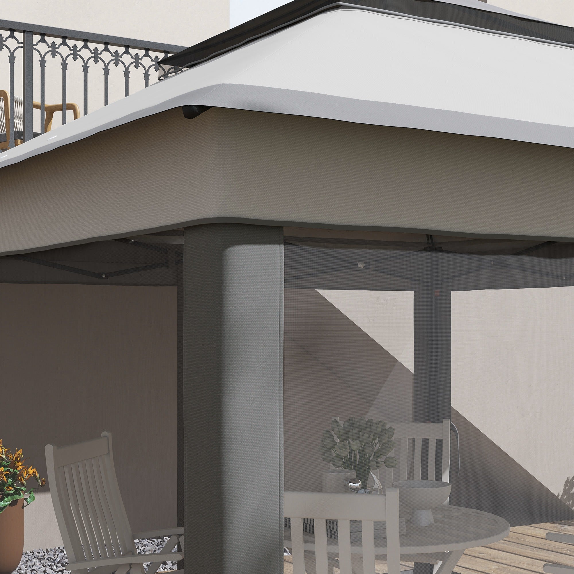 Folding Gazebo 3x3x2.7 m Garden Canopy with Double Roof Adjustable Height 4 Mosquito Nettings UV30+ Protection Waterproof and Carrying Bag for Outdoor Parties Camping Gray