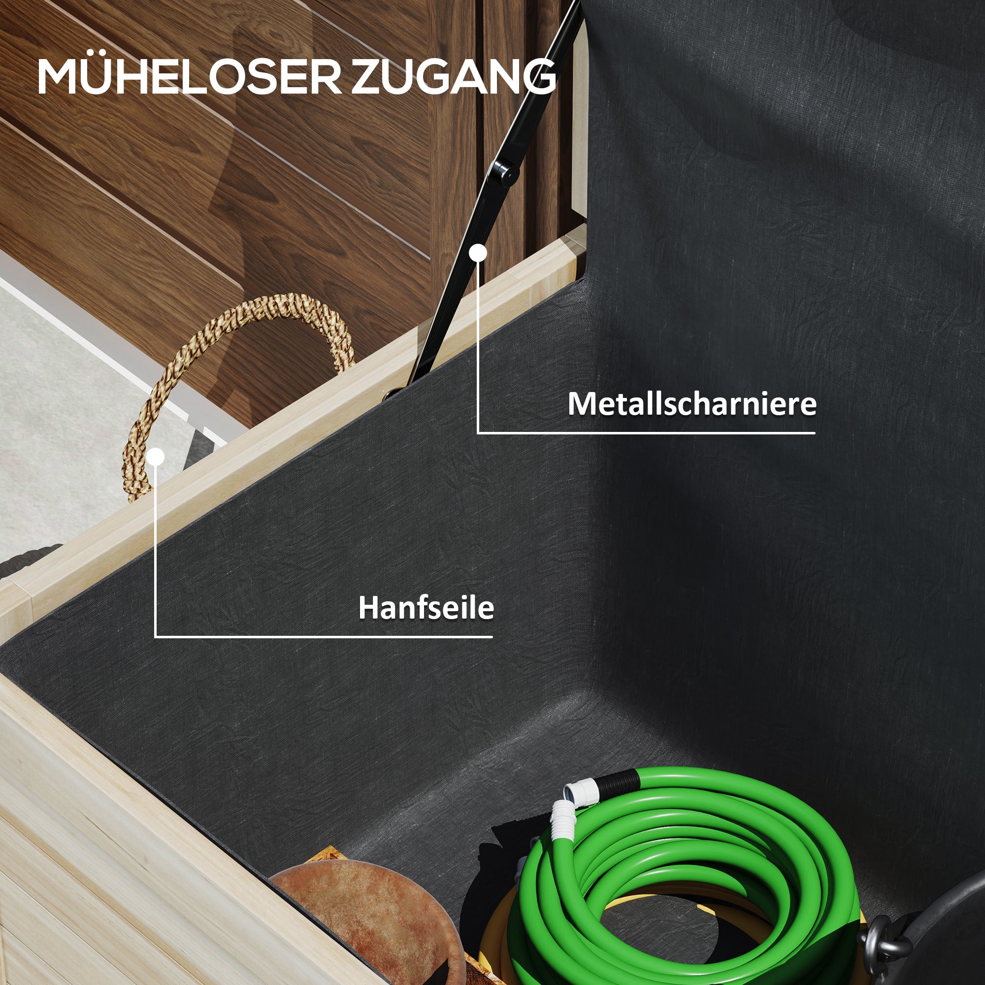 Cushion Box 185 L Storage Waterproof Garden Box with Wheels Wood Weatherproof UV Resistant Cushion Box Storage Chest for Outdoor Garden Balcony Natural Wood