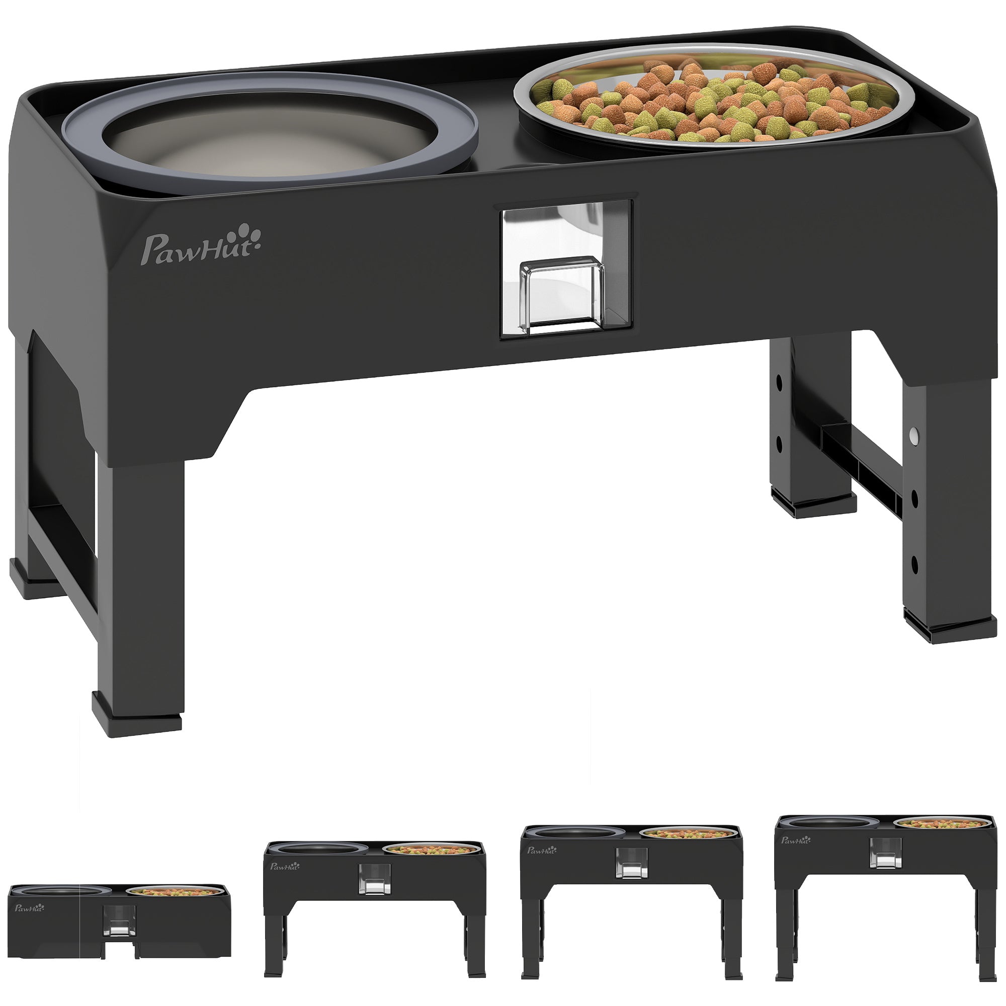 Adjustable Elevated Dog Feeder with Stand — 2 Stainless Steel Bowls, Height Adjustable, Black