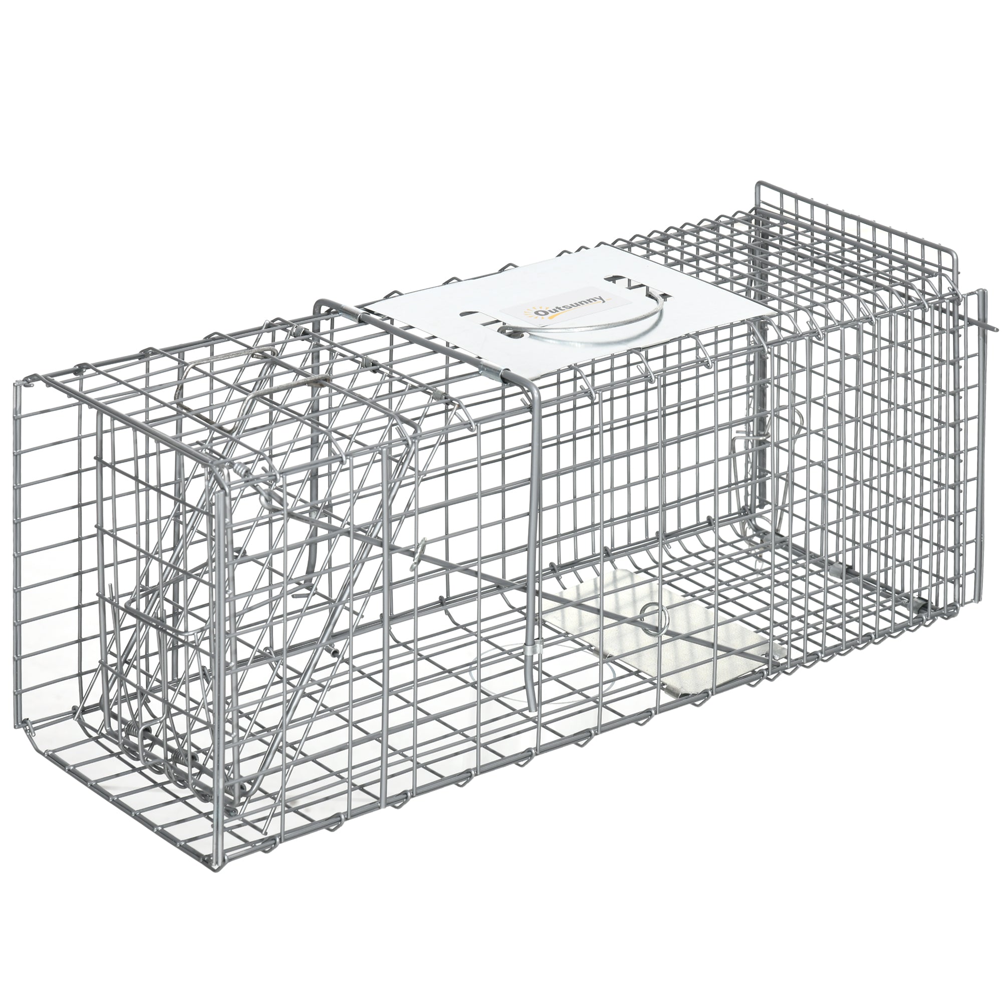 Foldable Live Animal Trap 66x24x30.5 cm Wire Capture Cage with Door and Handle for Rabbits Cats Rats Rodents Silver