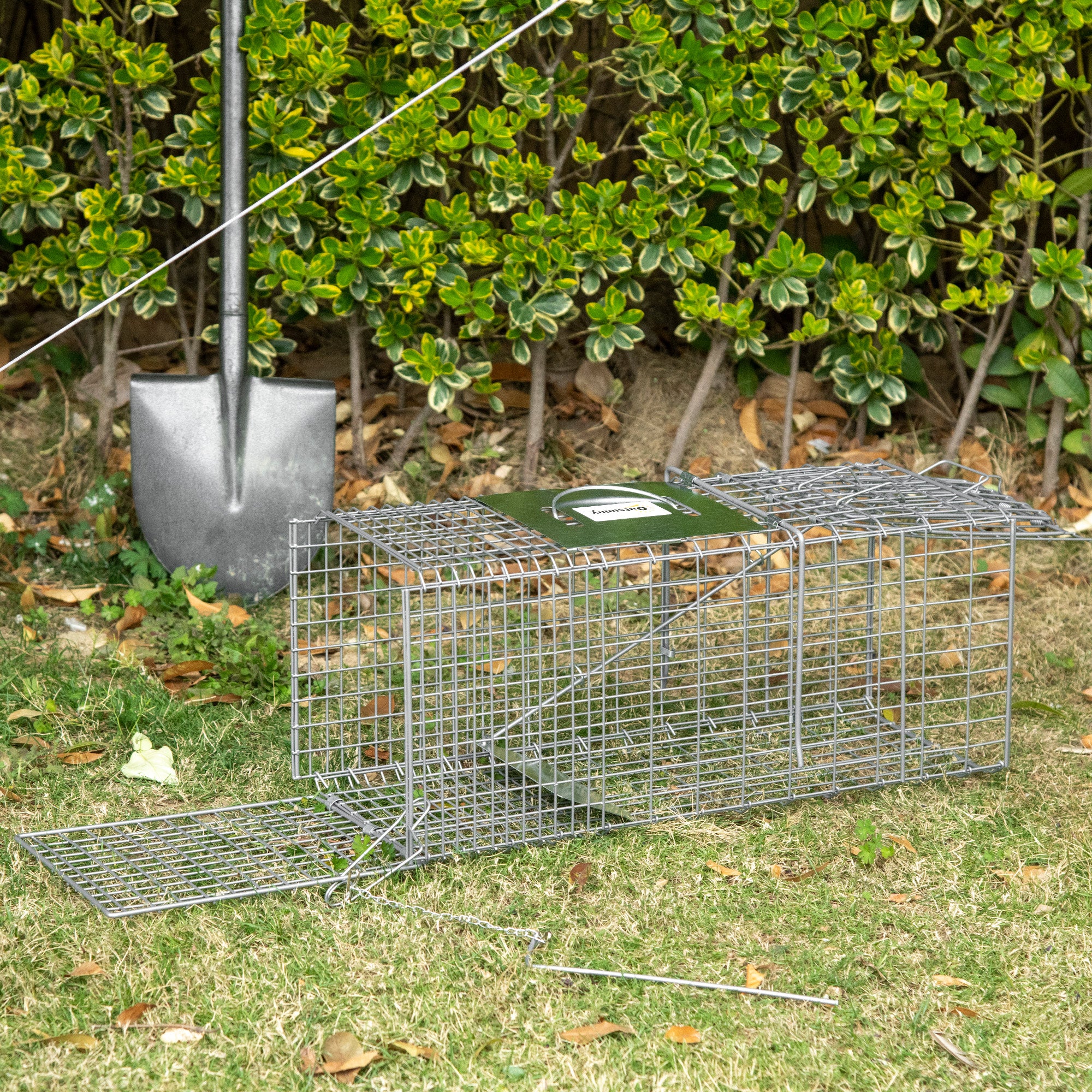 Foldable Live Animal Trap 66x24x30.5 cm Wire Capture Cage with Door and Handle for Rabbits Cats Rats Rodents Silver