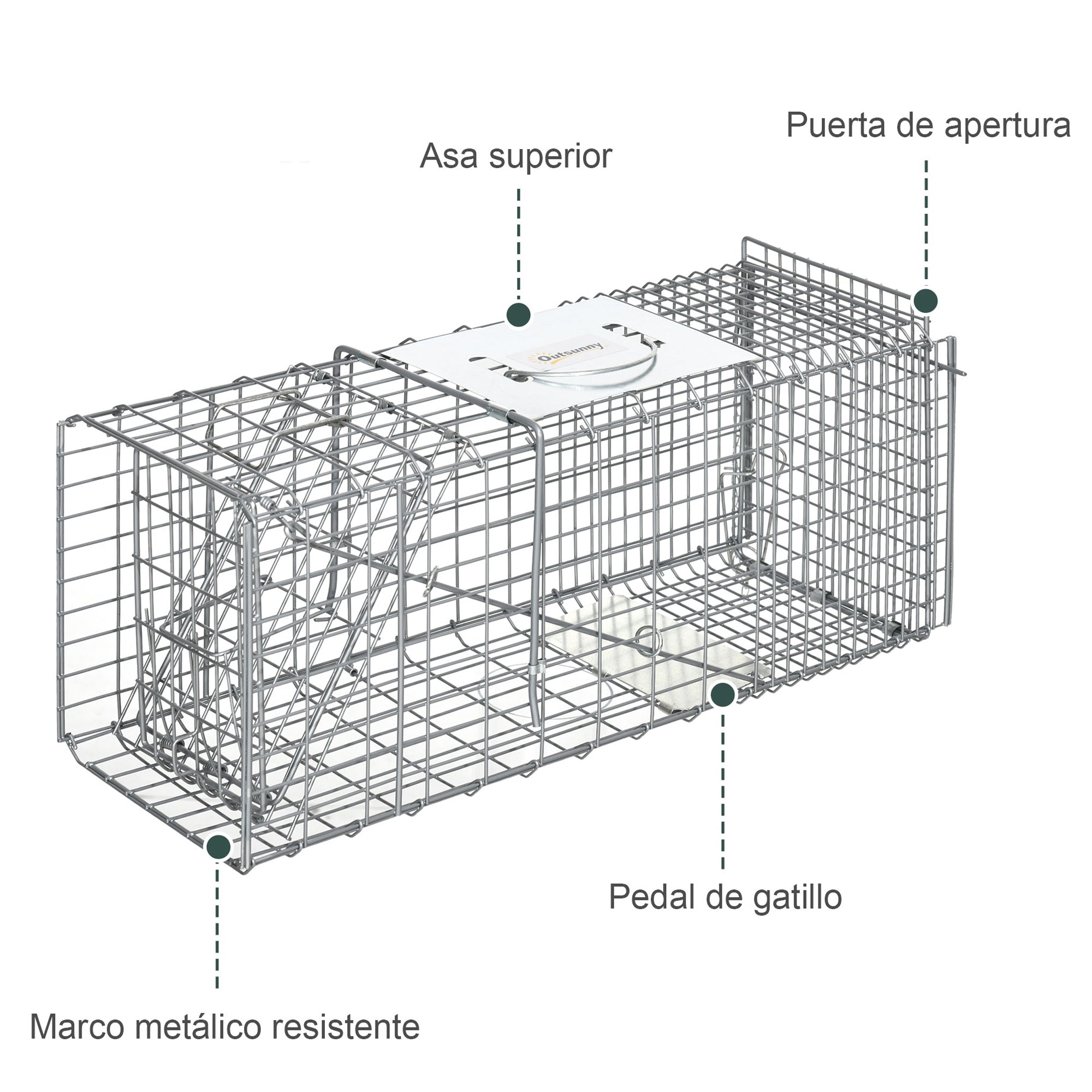 Foldable Live Animal Trap 66x24x30.5 cm Wire Capture Cage with Door and Handle for Rabbits Cats Rats Rodents Silver