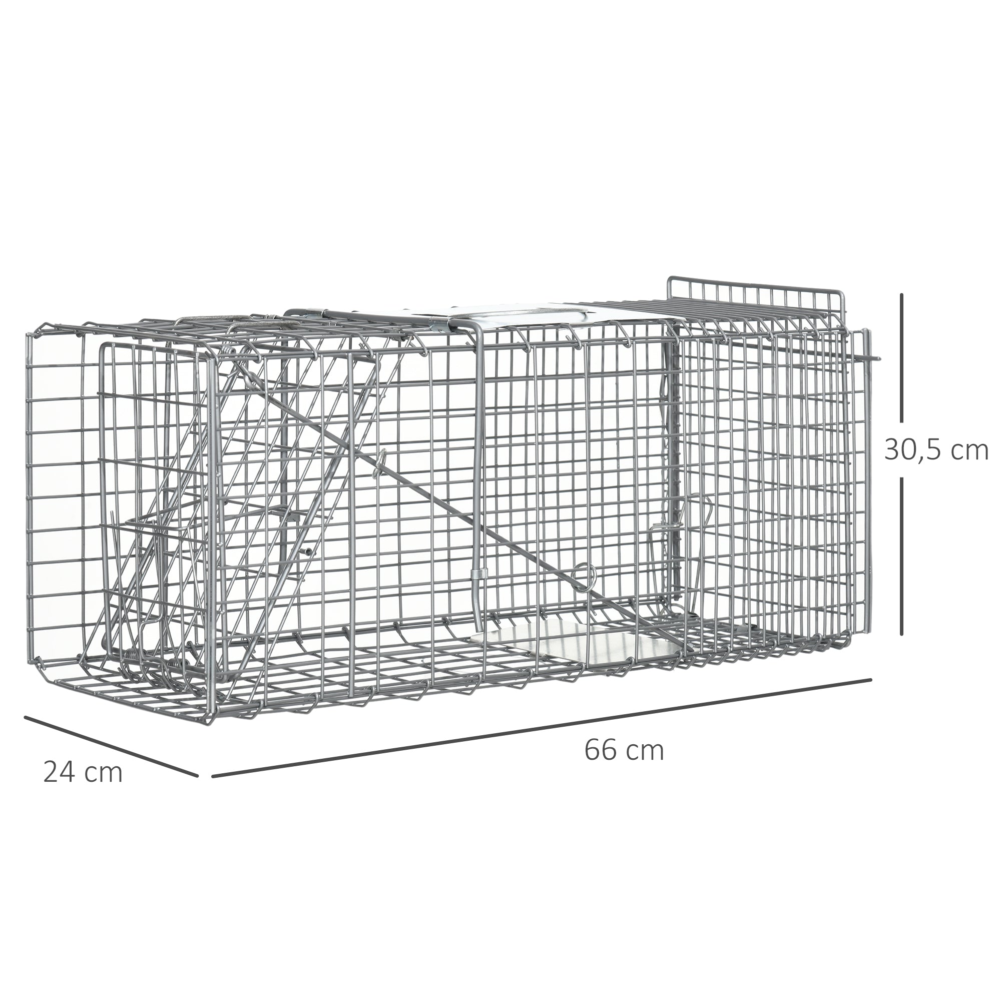 Foldable Live Animal Trap 66x24x30.5 cm Wire Capture Cage with Door and Handle for Rabbits Cats Rats Rodents Silver