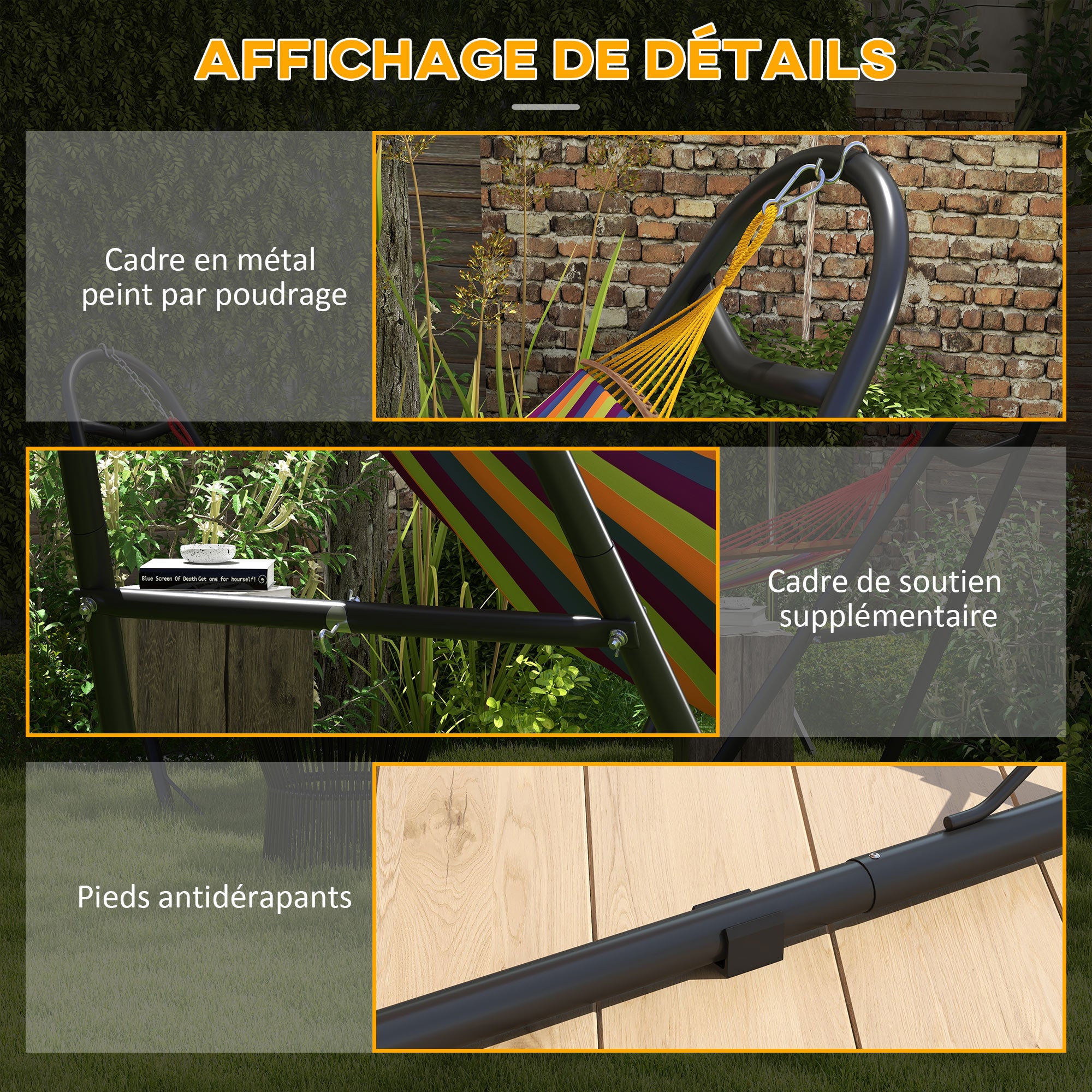 2-Person Hammock Stand — Adjustable Portable Metal Frame, Weather-Resistant, Fits 9–14.1 ft Hammocks, 551 lb Capacity, Black