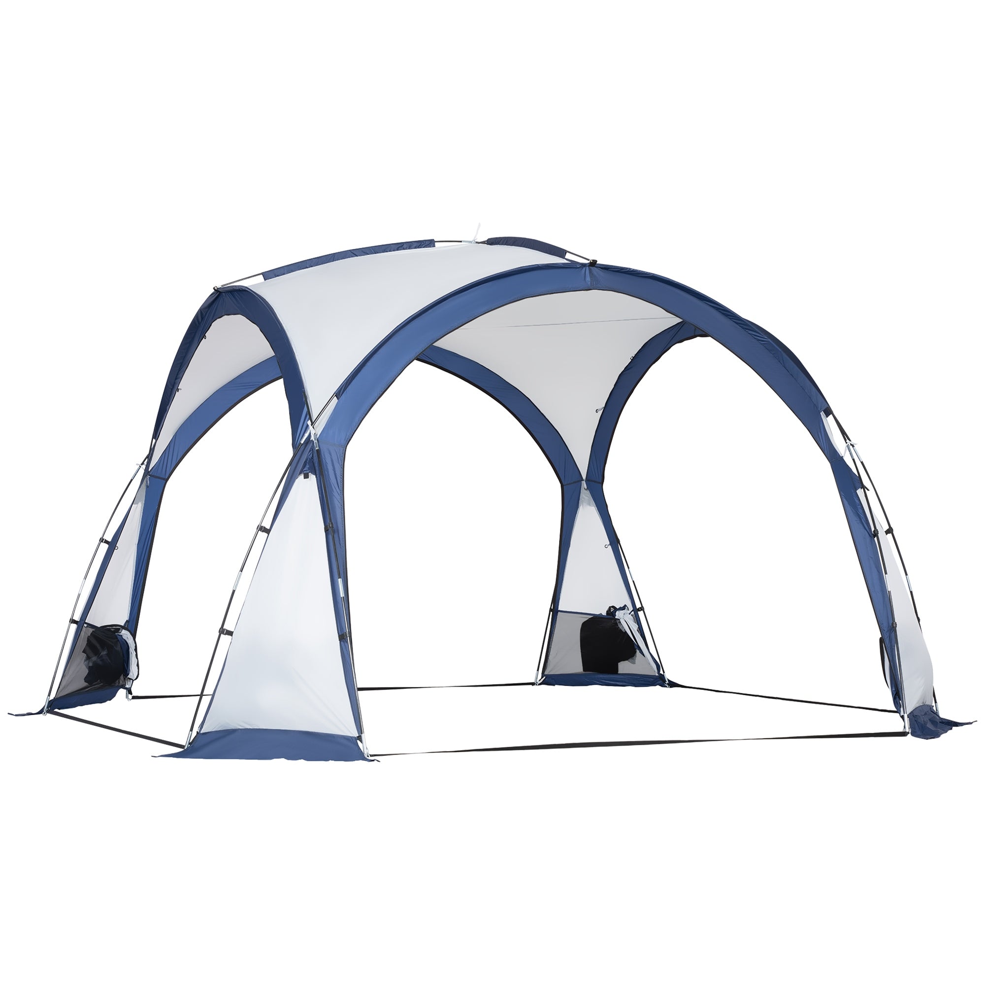 Family Dome Camping Tent for 6-8 People with 4 Zippered Mesh Doors, Removable Oxford Cloth, Hook for Lamp, Carrying Bag 350L x 350W x 230H cm - white and blue