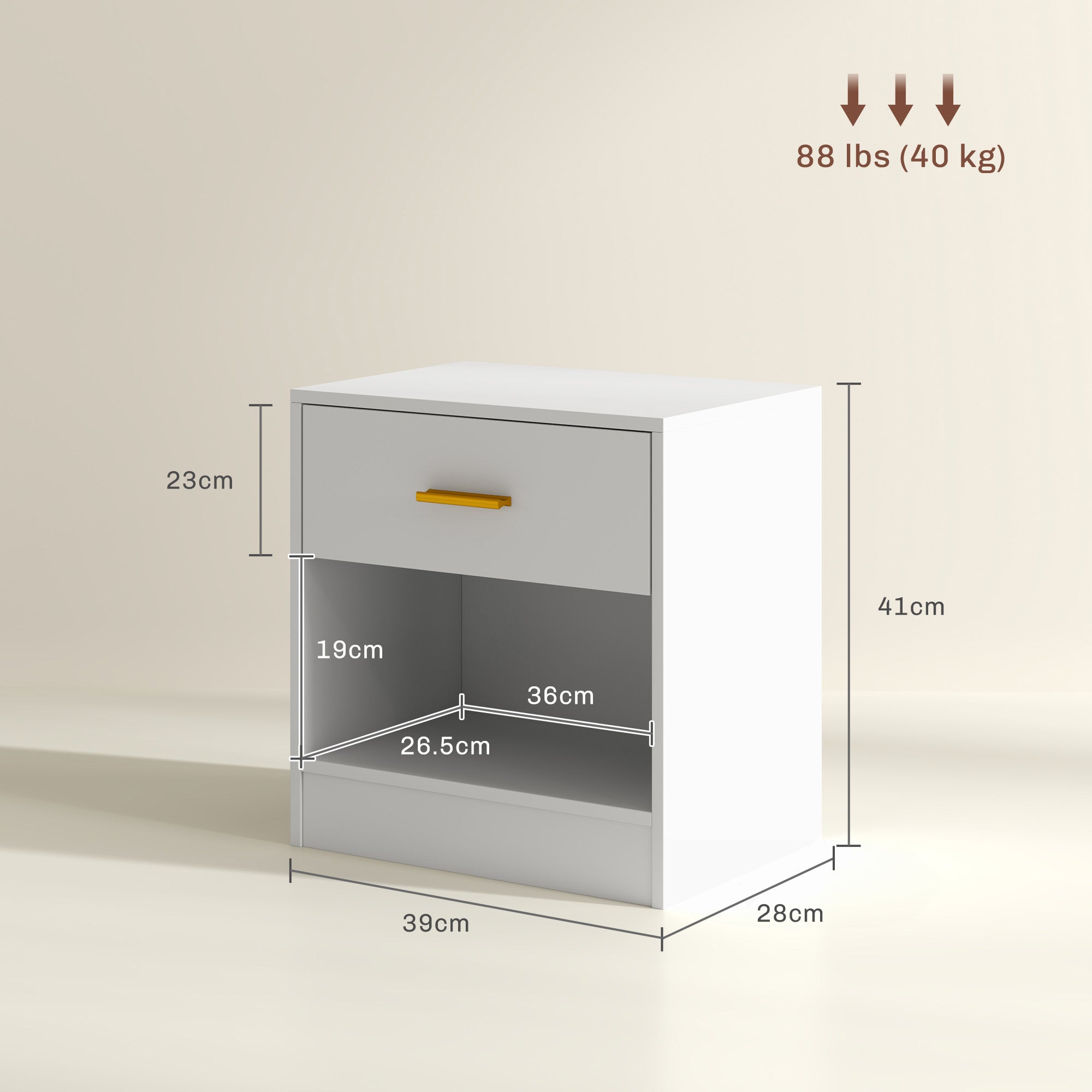 Set of 2 Modern Bedside Tables with Drawer and Open Shelf, Particle Board Bedside Tables, 39x28x41 cm, White