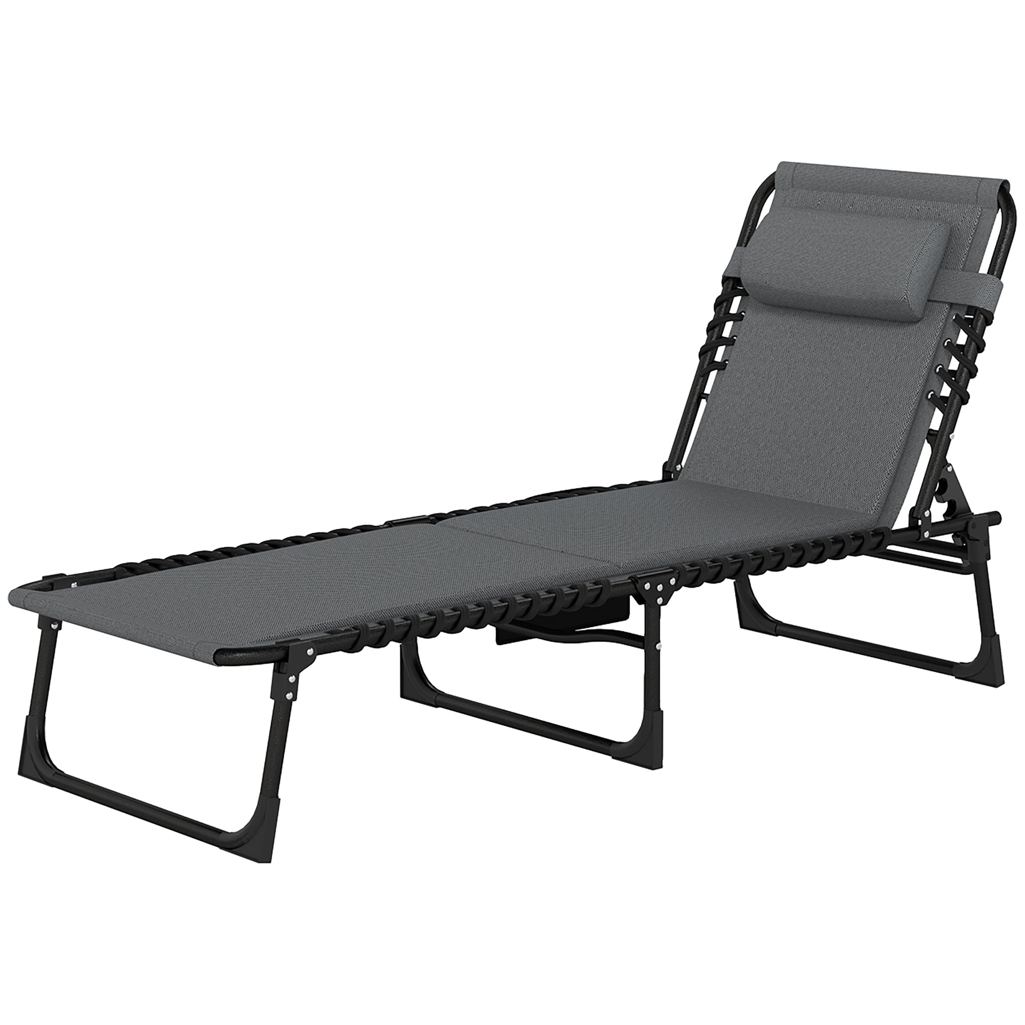 Foldable Sun Lounger Garden Lounger with Headrest Side Pocket, Padded Sun Lounger with 5-Position Adjustable Backrest, Weatherproof Camping Lounger up to 120 kg Load, for Garden Beach Dark Gray