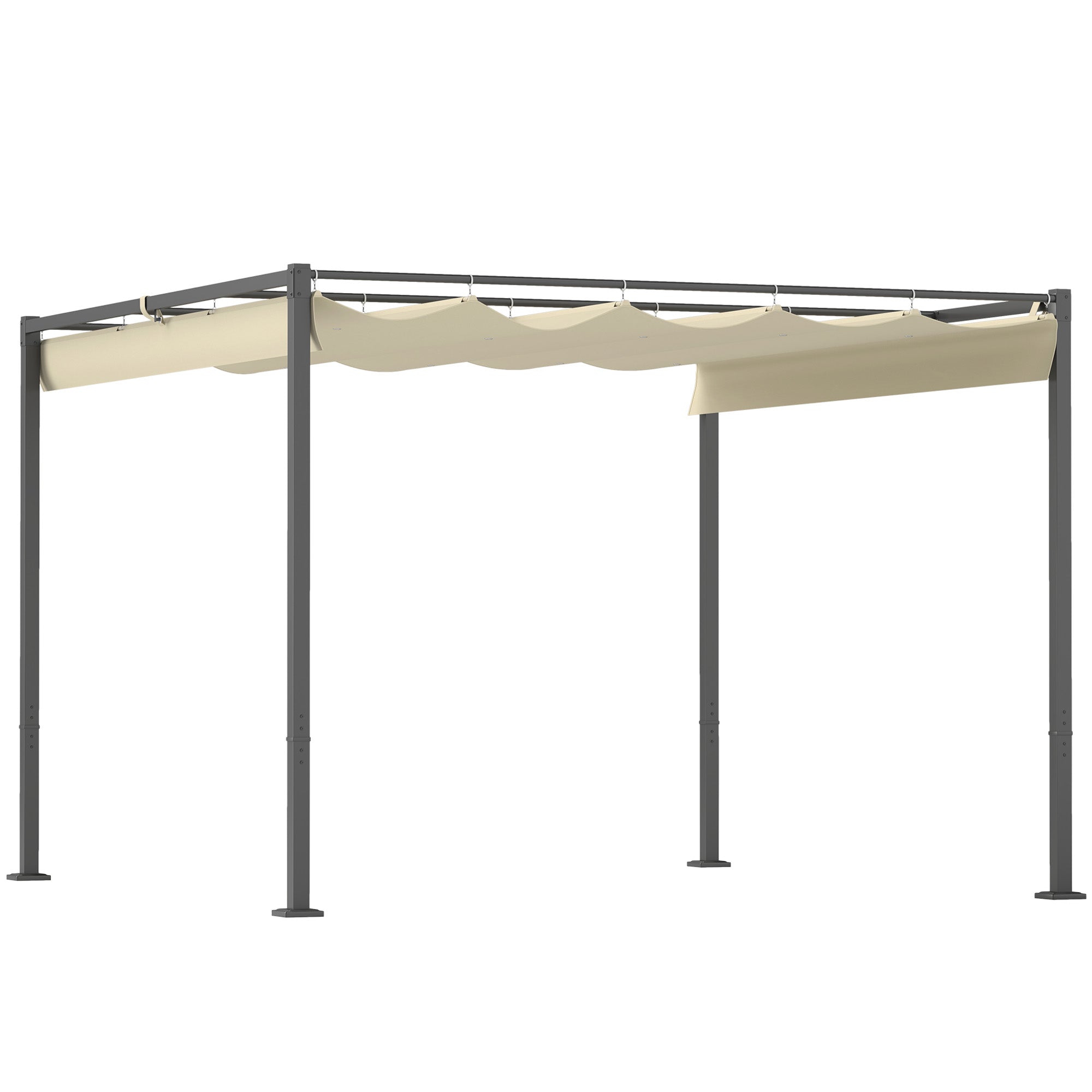 Pergola approx. 3x3m Garden Pavilion with Magnetic Pad Metal Gazebo, Adjustable Roof, Freestanding, UV Protection 30+, for Terrace and Garden, Beige