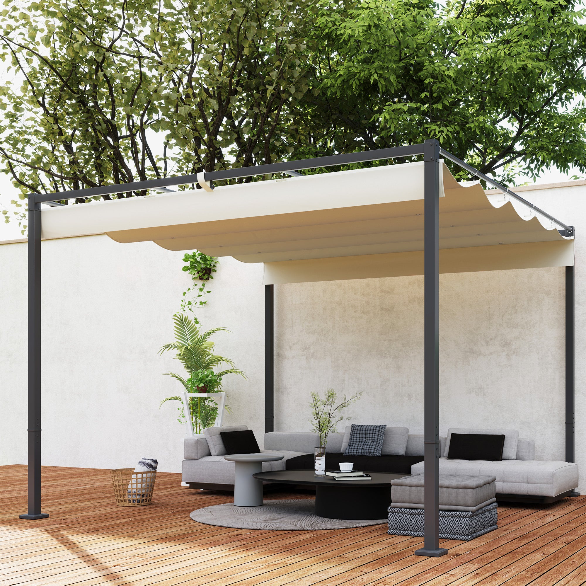 Pergola approx. 3x3m Garden Pavilion with Magnetic Pad Metal Gazebo, Adjustable Roof, Freestanding, UV Protection 30+, for Terrace and Garden, Beige