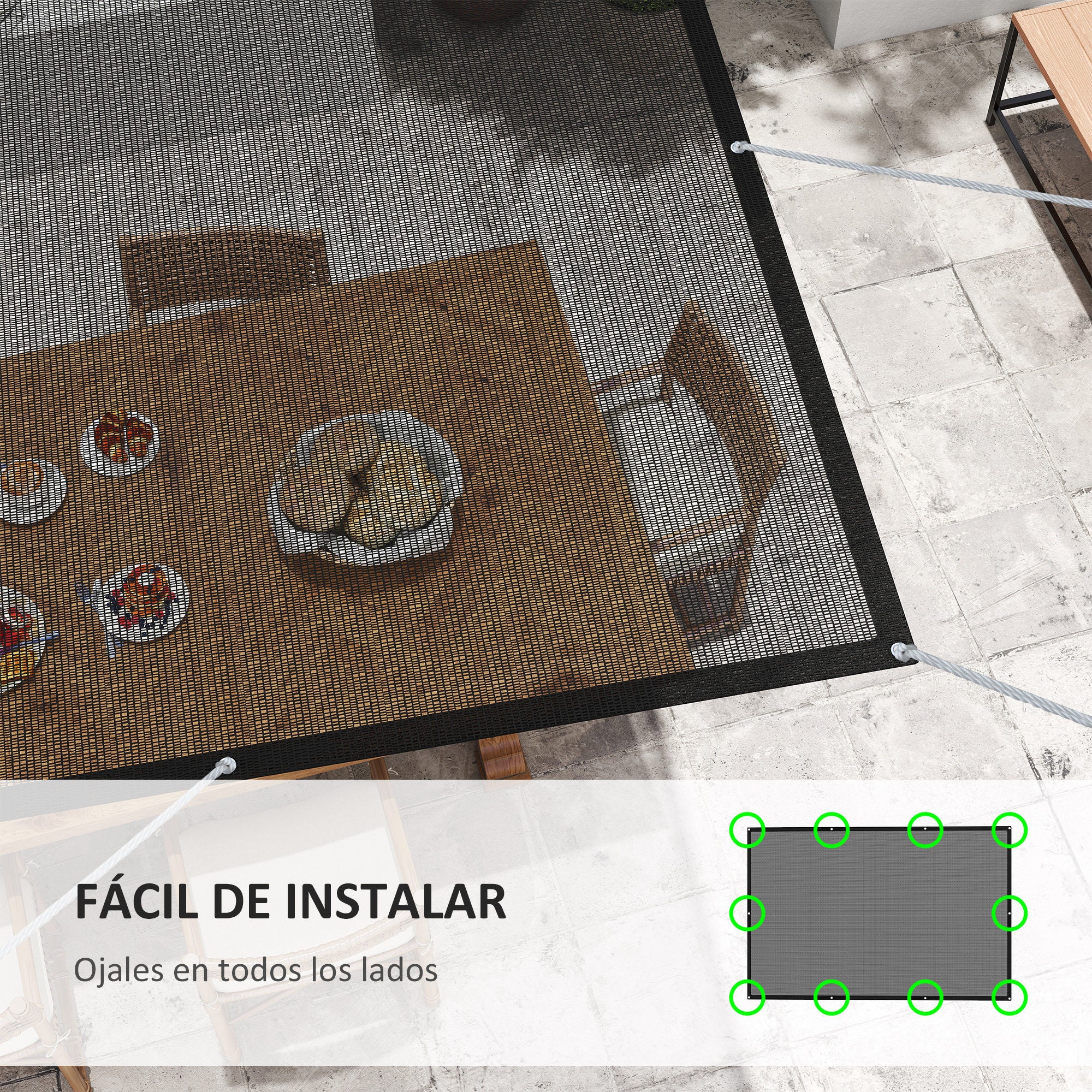 Rectangular Shade Sail Canopy 3x2 m Garden Sun Protection 65% Breathable and Anti-Freeze for Patio Terrace Balcony Black