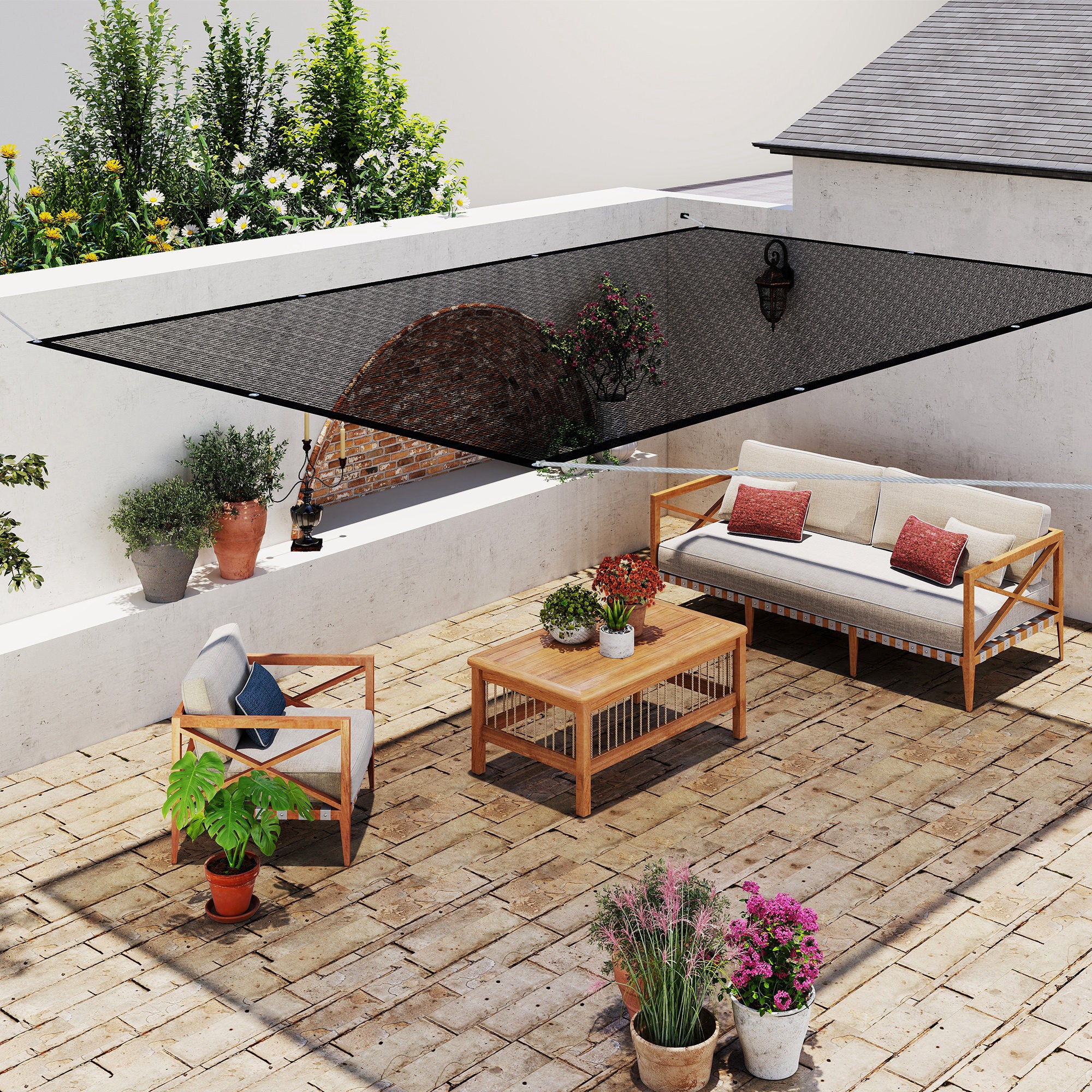 Rectangular Shade Sail Canopy 3x2 m Garden Sun Protection 65% Breathable and Anti-Freeze for Patio Terrace Balcony Black