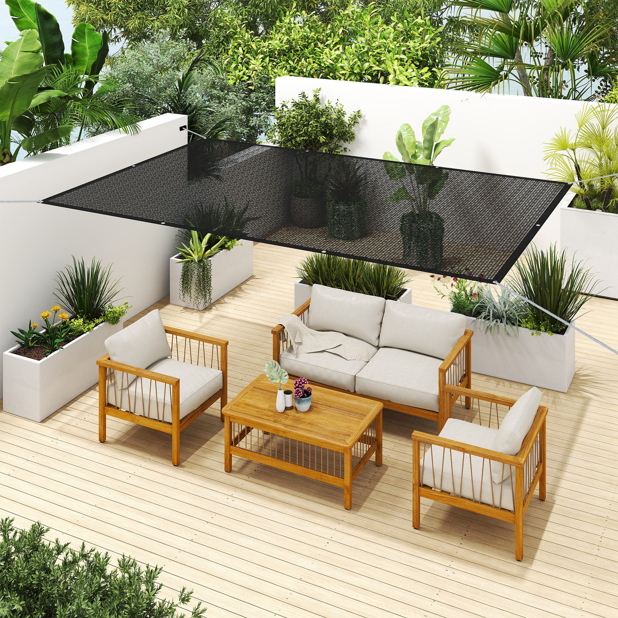 Rectangular Shade Sail Canopy 3x2 m Garden Sun Protection 65% Breathable and Anti-Freeze for Patio Terrace Balcony Black