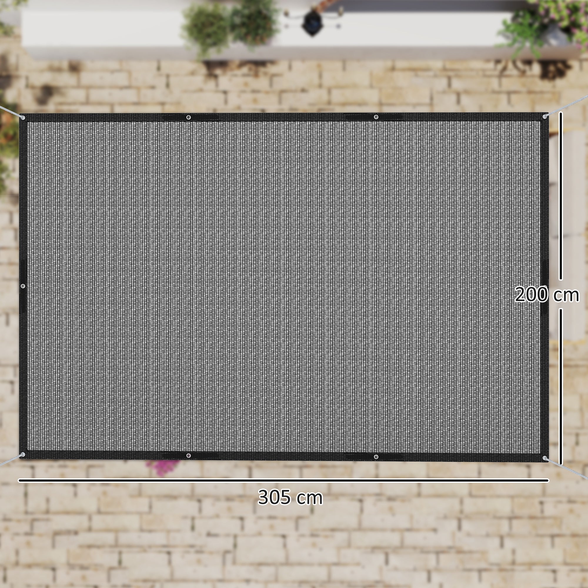 Rectangular Shade Sail Canopy 3x2 m Garden Sun Protection 65% Breathable and Anti-Freeze for Patio Terrace Balcony Black