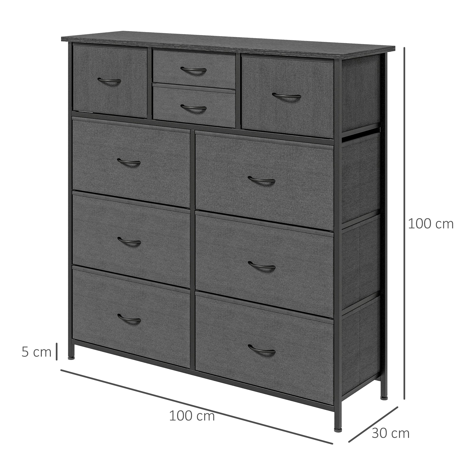 Dresser, Storage Cabinet with 10 Foldable Fabric Drawers, Sideboard in Modern Style for Living Room, Bedroom, Steel, Black