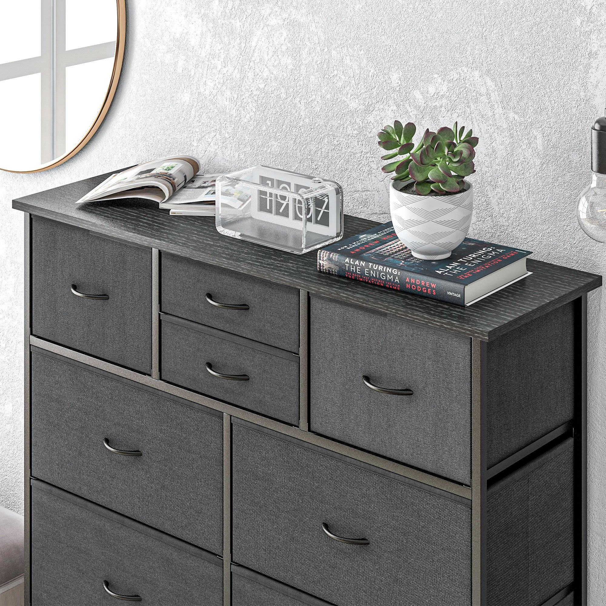 Dresser, Storage Cabinet with 10 Foldable Fabric Drawers, Sideboard in Modern Style for Living Room, Bedroom, Steel, Black