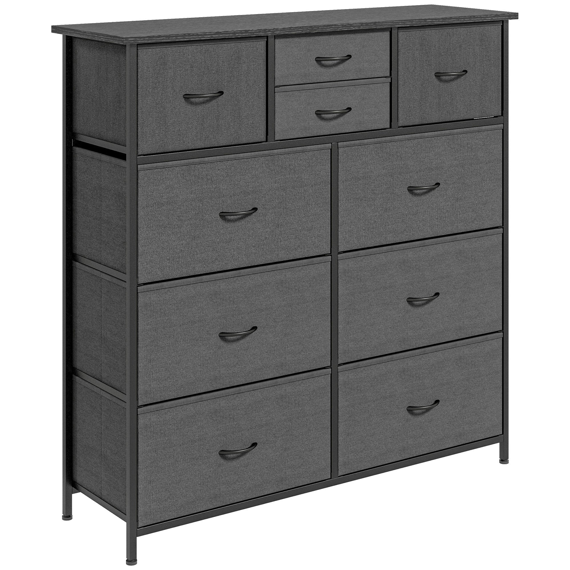 Dresser, Storage Cabinet with 10 Foldable Fabric Drawers, Sideboard in Modern Style for Living Room, Bedroom, Steel, Black