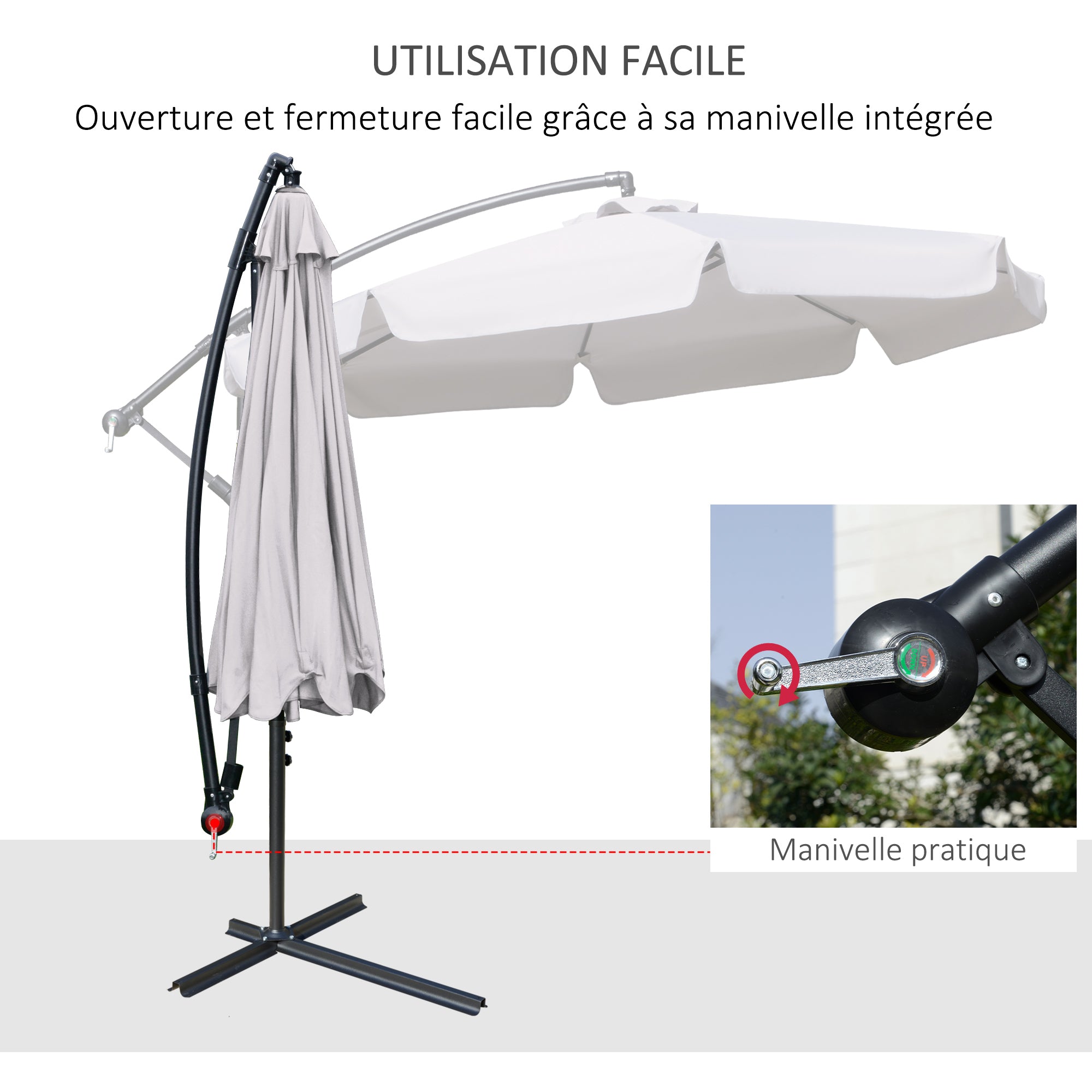 Cantilever Umbrella with Tilt Angle and Crank incl. Cross Base Ø 2.65 x 2.45H m Light Gray