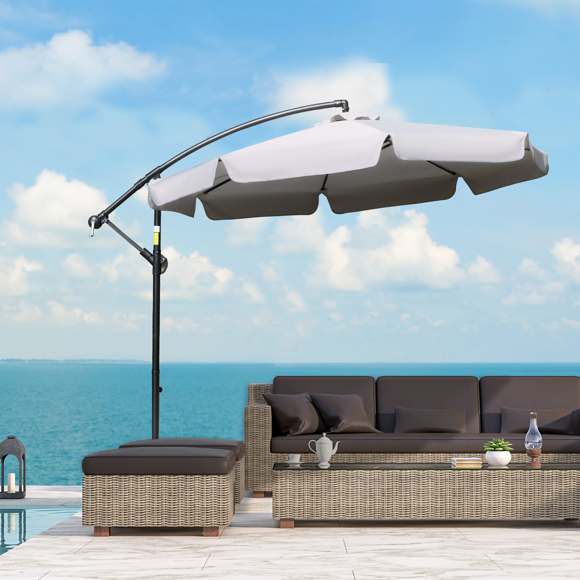 Cantilever Umbrella with Tilt Angle and Crank incl. Cross Base Ø 2.65 x 2.45H m Light Gray