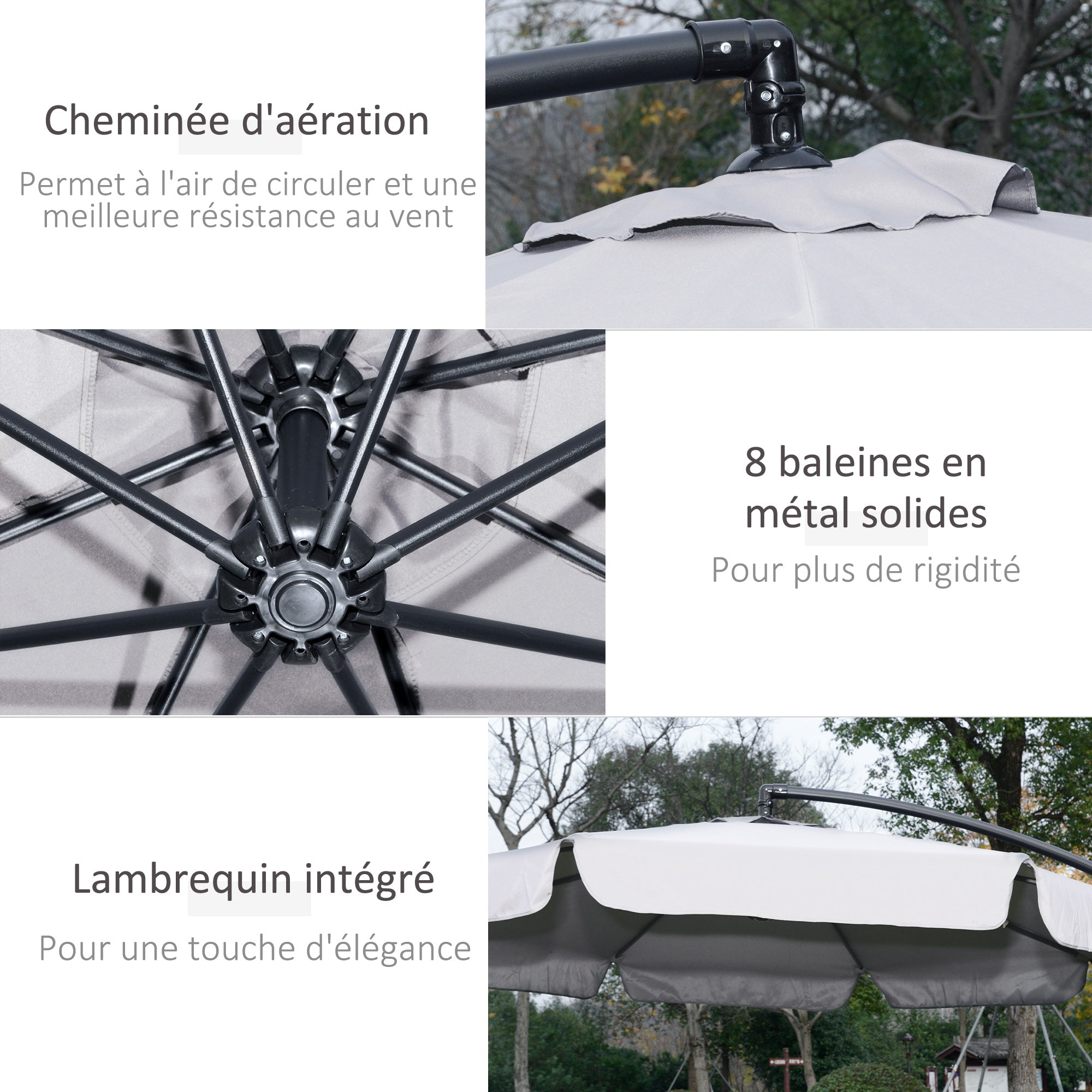 Cantilever Umbrella with Tilt Angle and Crank incl. Cross Base Ø 2.65 x 2.45H m Light Gray