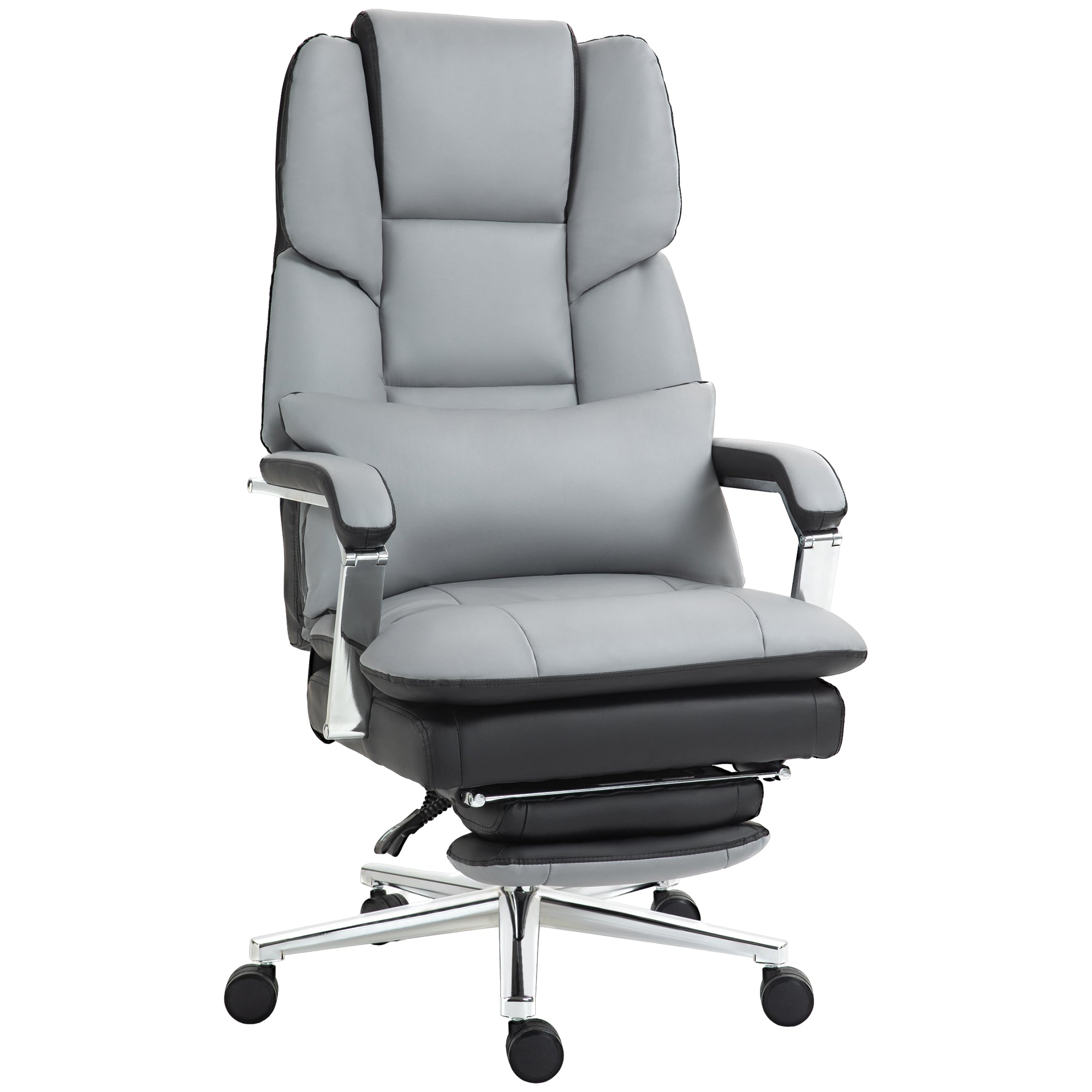 Office Chair, Ergonomic Desk Chair with Rocking Function, Armrest, Footrest, Reclining Computer Chair with Lumbar Pillow, up to 120 kg Load, Faux Leather, Gray