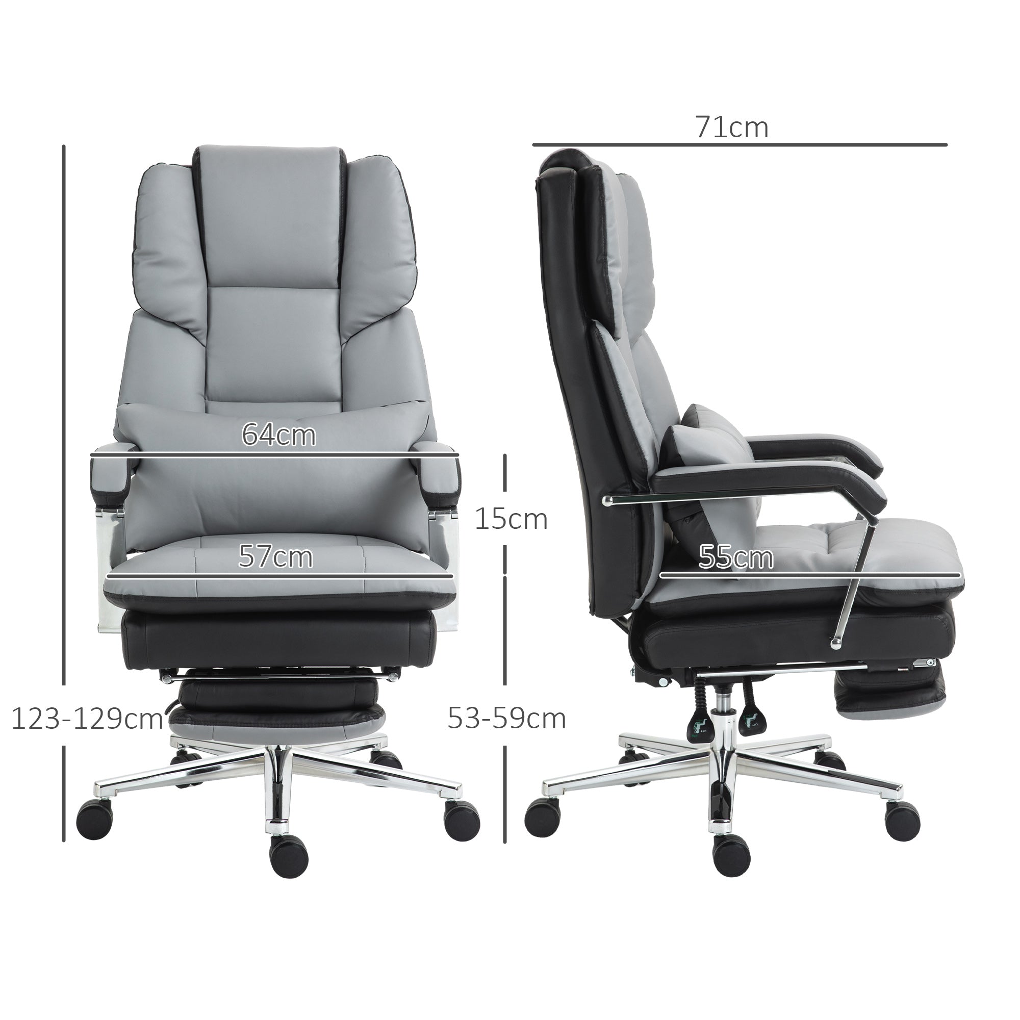 Office Chair, Ergonomic Desk Chair with Rocking Function, Armrest, Footrest, Reclining Computer Chair with Lumbar Pillow, up to 120 kg Load, Faux Leather, Gray