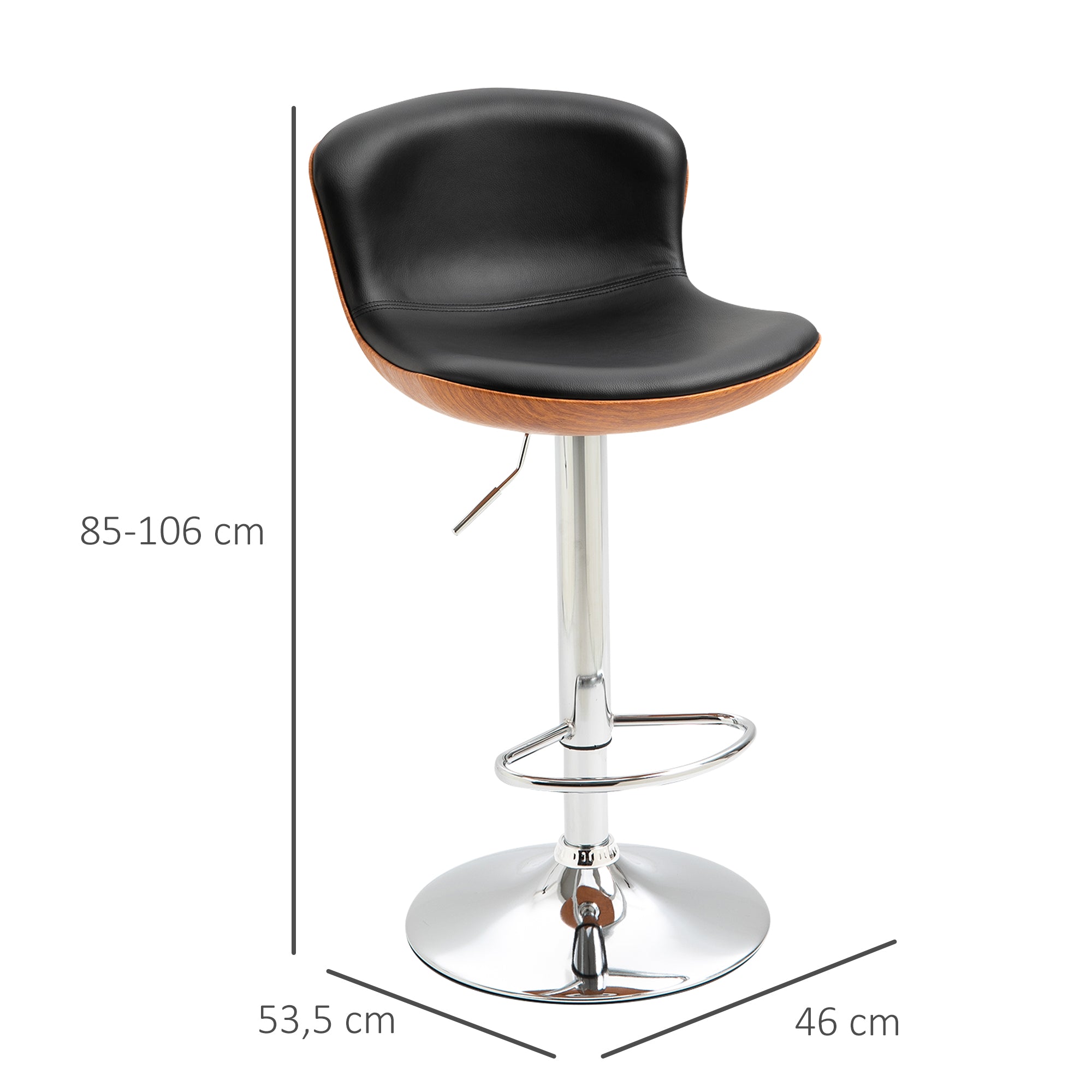 Set of 2 Contemporary Design Bar Stools Height Adjustable 64-85 cm Swivel 360° Synthetic Leather Black Imitation Wood