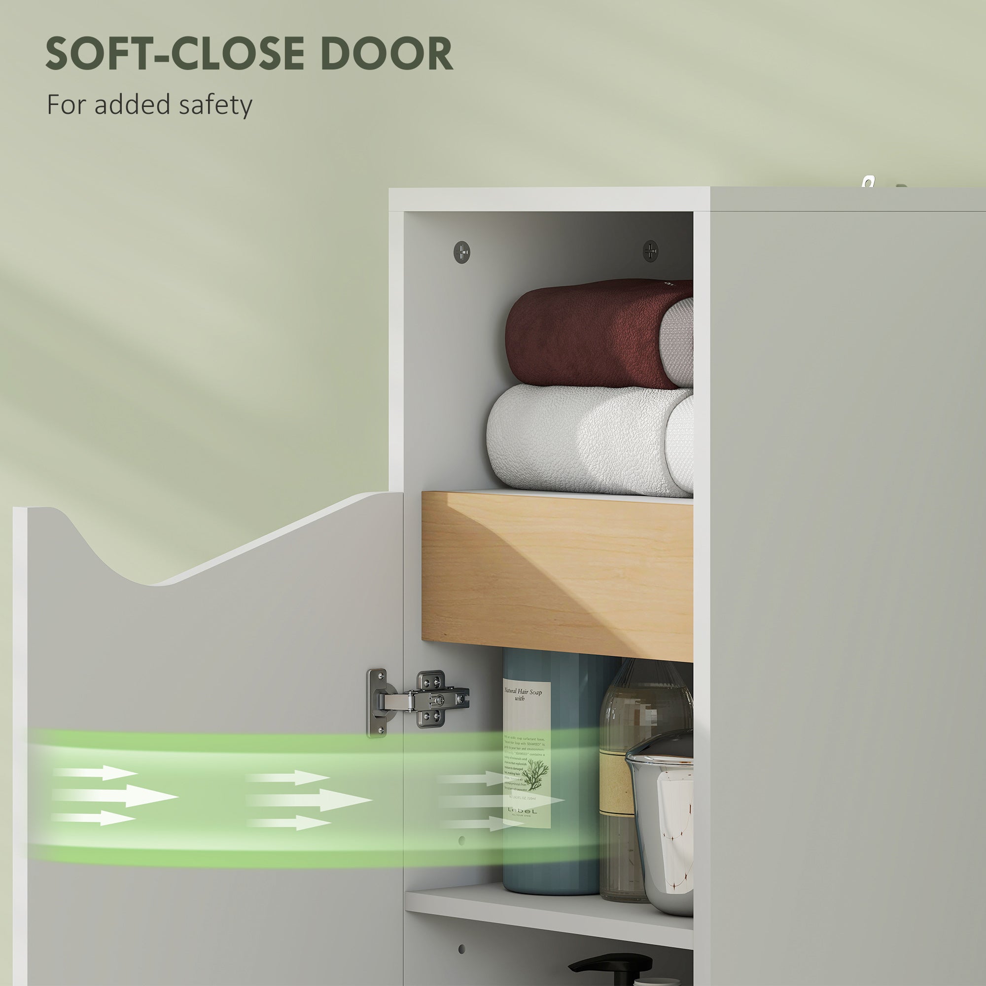 Narrow Bathroom Cabinet with Soft-Close Door & Open Shelf, Space-Saving Storage with Adjustable Shelves, 11.8 x 11.8 x 28.1 in, White & Natural Wood