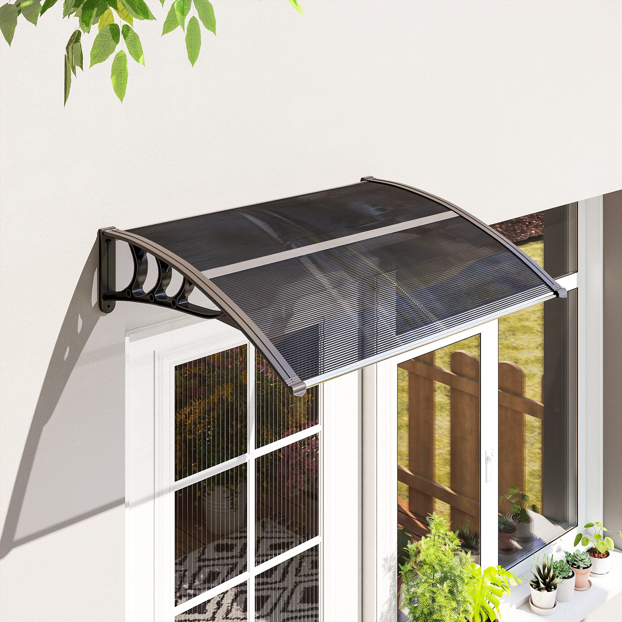 Canopy for Front Door 100 x 75 cm Arch Canopy Awning Made of Aluminum and Polycarbonate Slope Canopy with UV Protection Front Door Canopy for Balcony, Sun Protection, Rain Protection, Black