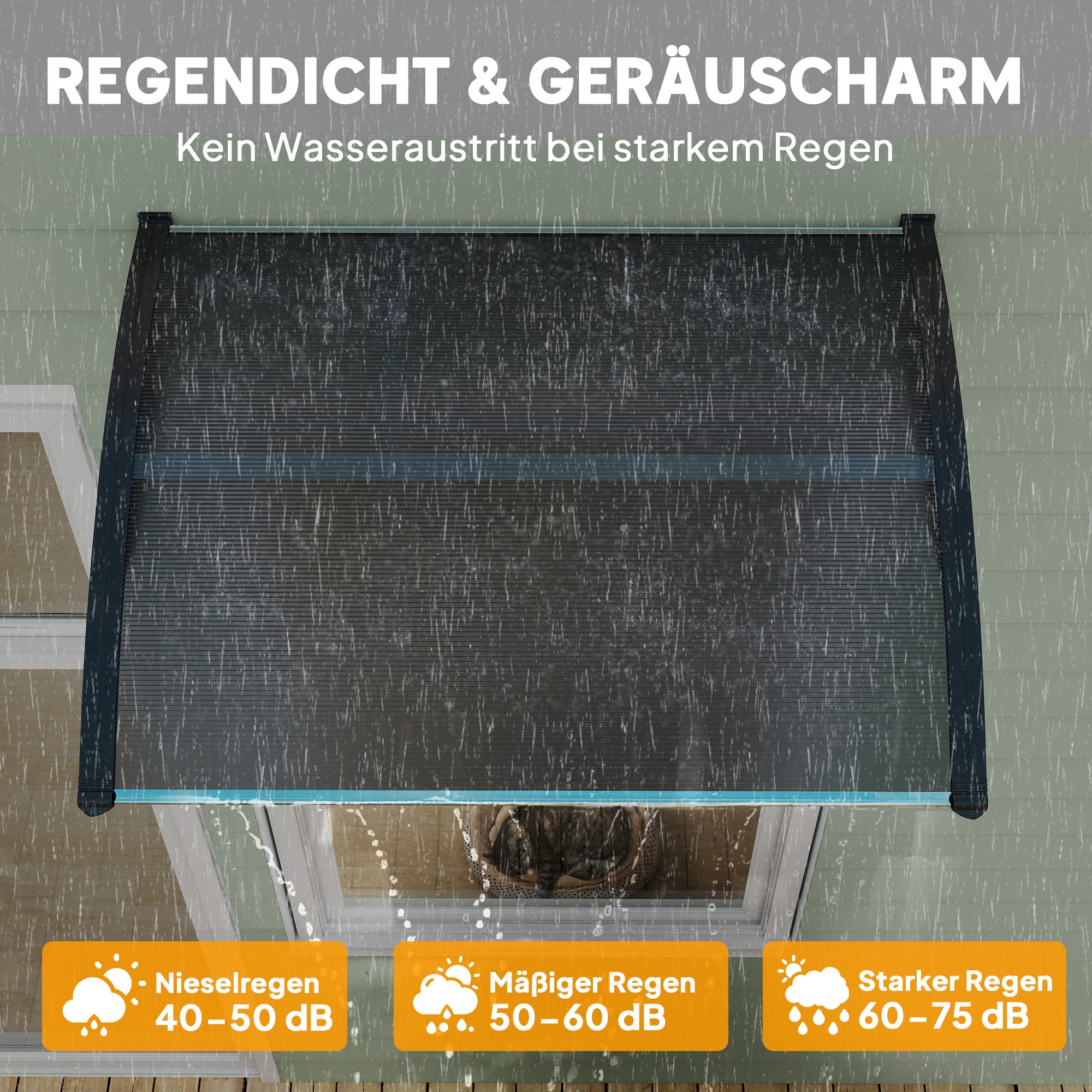 Canopy for Front Door 100 x 75 cm Arch Canopy Awning Made of Aluminum and Polycarbonate Slope Canopy with UV Protection Front Door Canopy for Balcony, Sun Protection, Rain Protection, Black