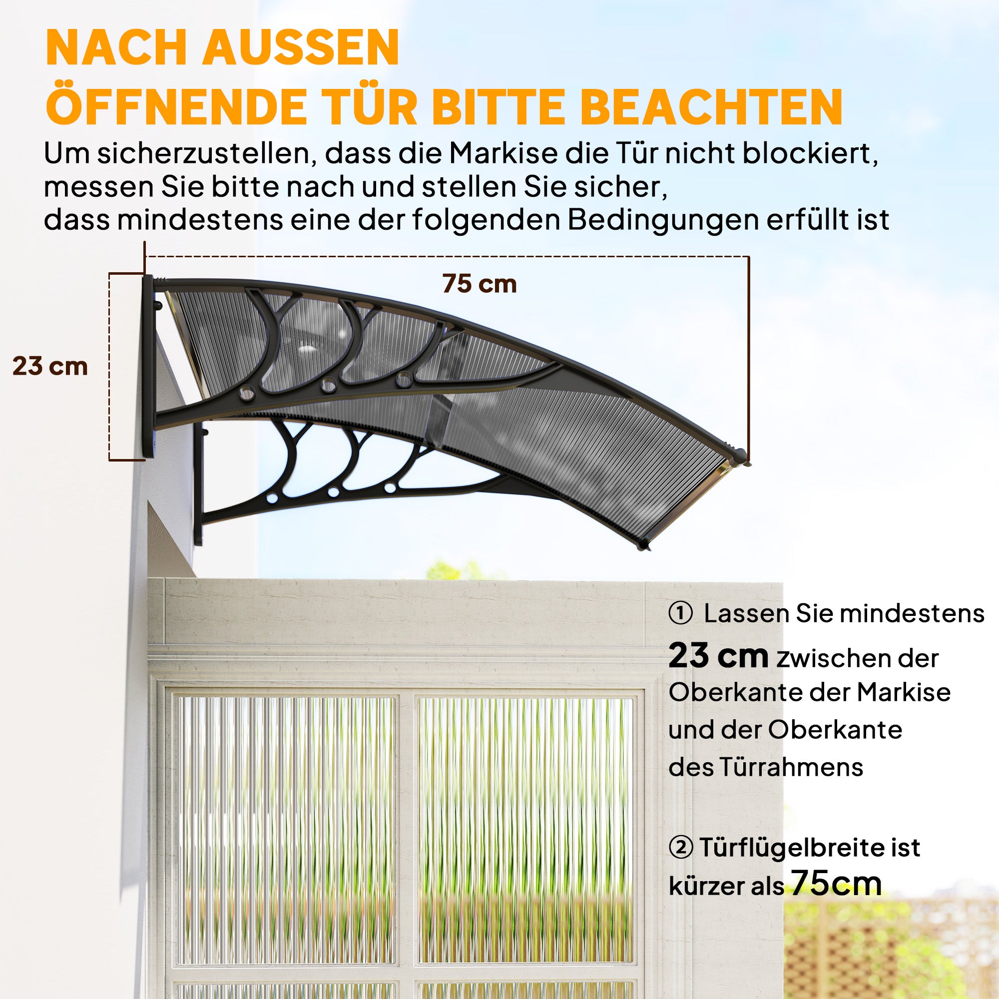 Canopy for Front Door 100 x 75 cm Arch Canopy Awning Made of Aluminum and Polycarbonate Slope Canopy with UV Protection Front Door Canopy for Balcony, Sun Protection, Rain Protection, Black
