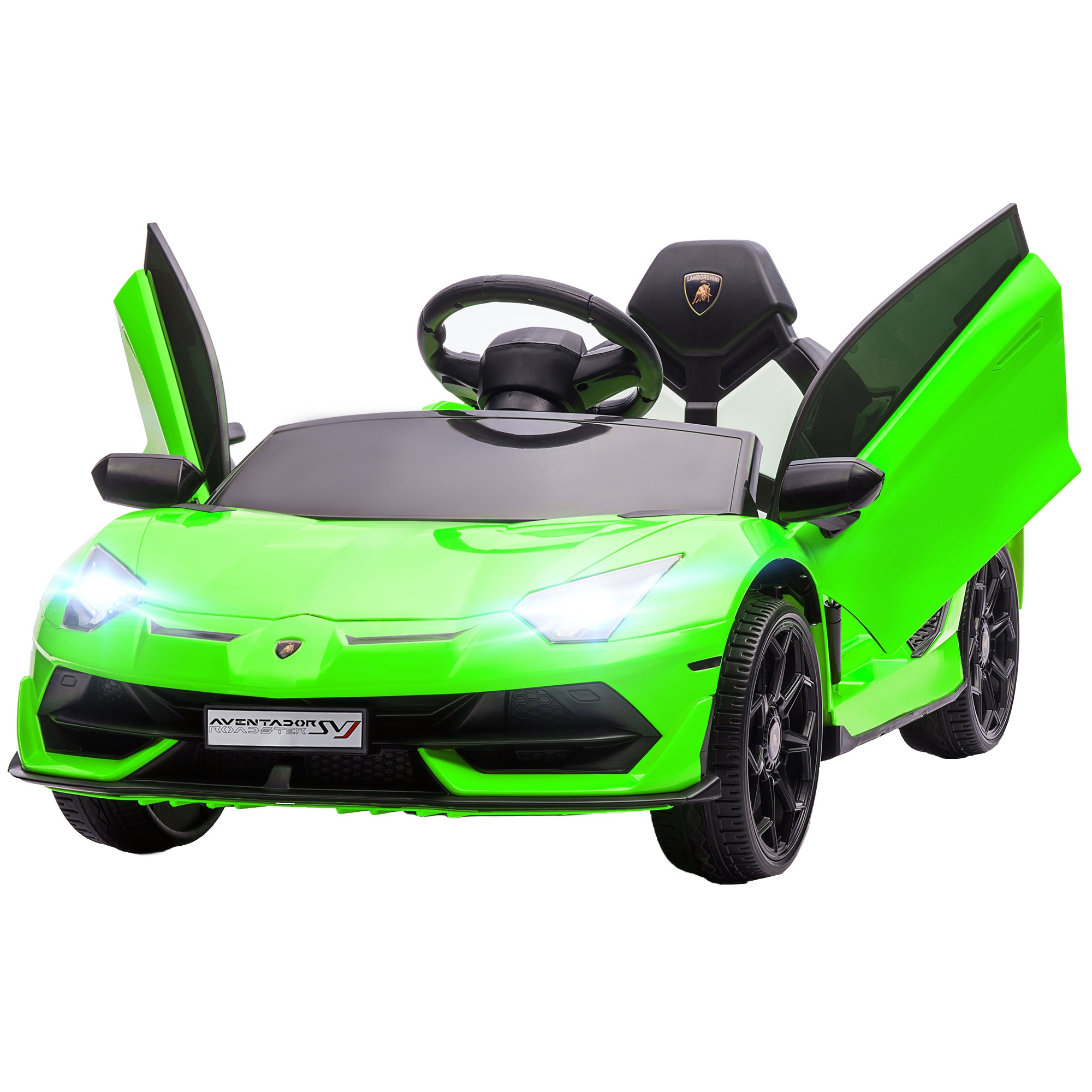 Kids' Electric Car, Lamborghini Aventador SVJ license, 12V with butterfly doors, LED remote control, music, USB, speed 3-5 Km/H, green
