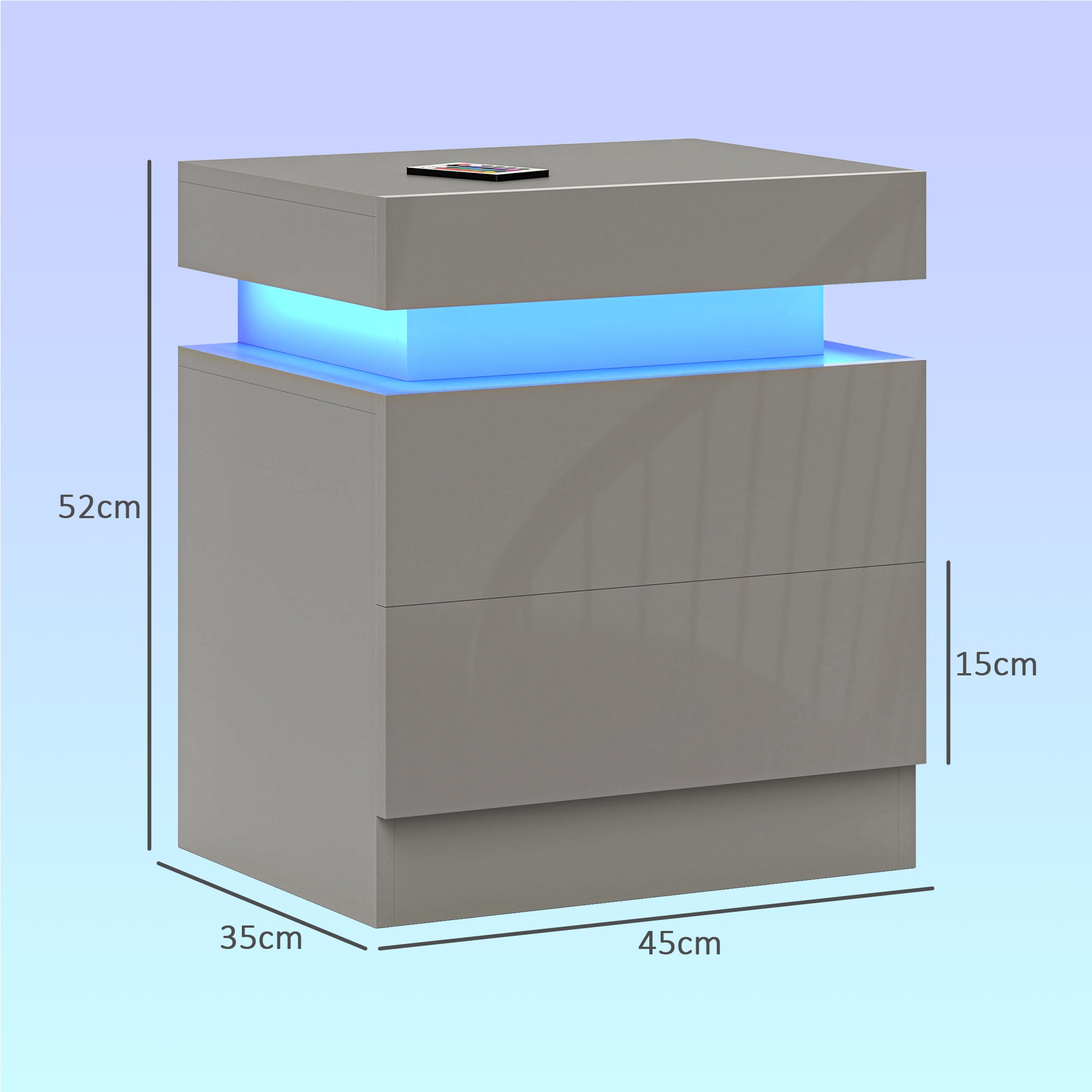 LED Bedside Table Nightstand with 2 Drawers and Remote Control Night Stand Table for Bedroom Living Room 45x35x52 cm Gray