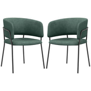 Set of 2 dining chairs kitchen chairs with steel legs, padded seat, for dining room, living room, kitchen, dim. 57L x 53W x 73H cm green