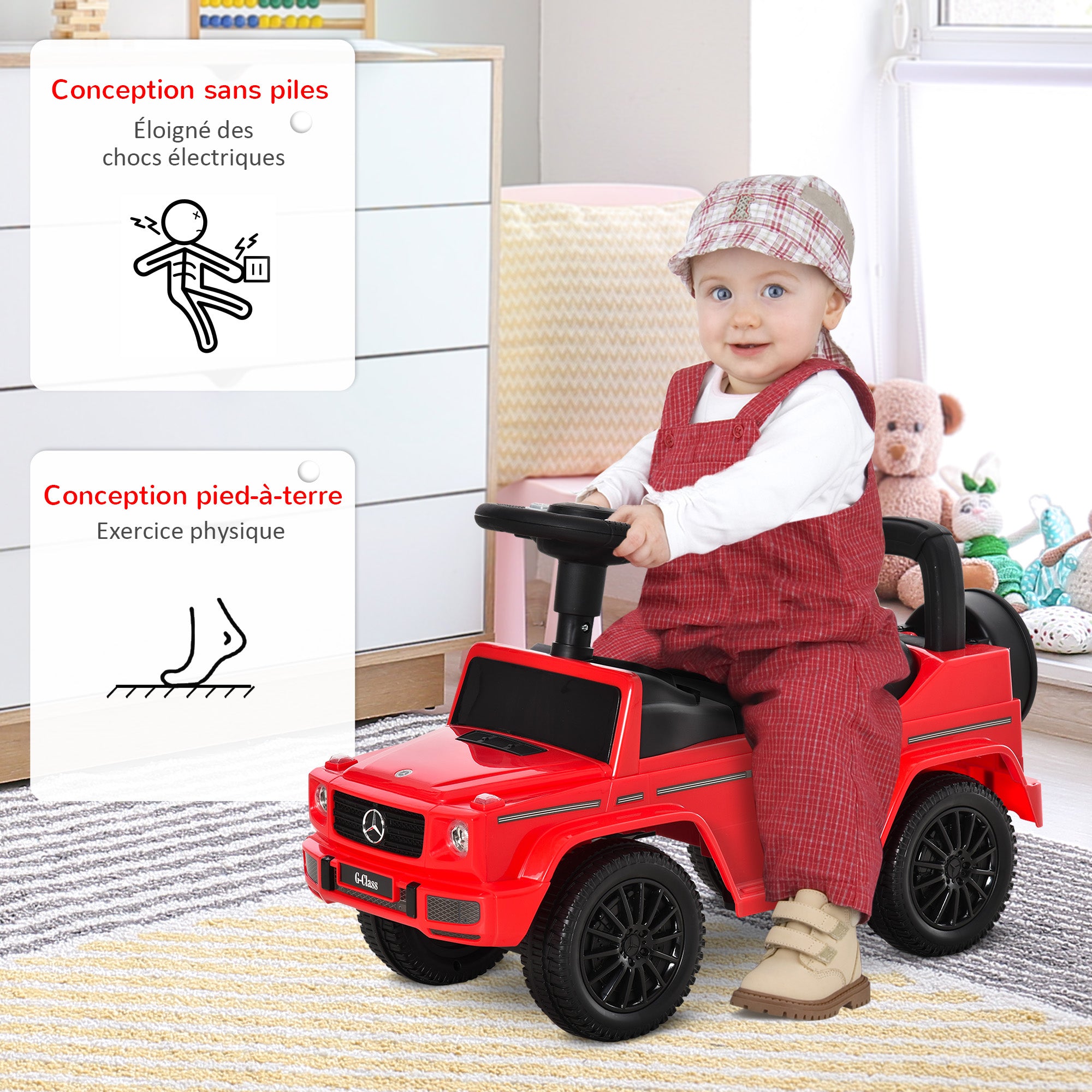 Kids Ride-On Truck Mercedes Benz Licensed Push Vehicle 12-36 Months Trunk Horn Headlights Red