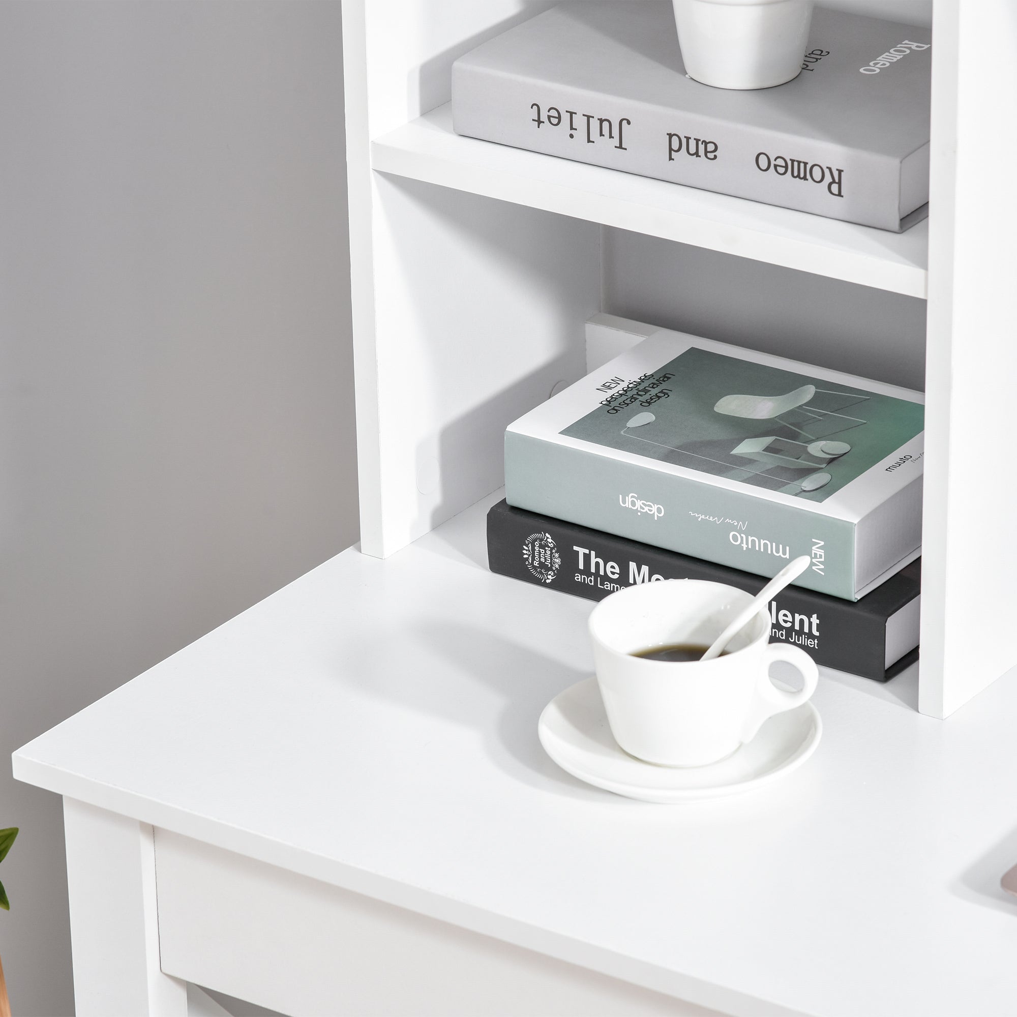 Desk with Storage, Bookshelf, Modern Wooden Desk with Shelves and Large Desk for Small Spaces Home Office Bedroom, 105 x 50 x 137.5 cm, White