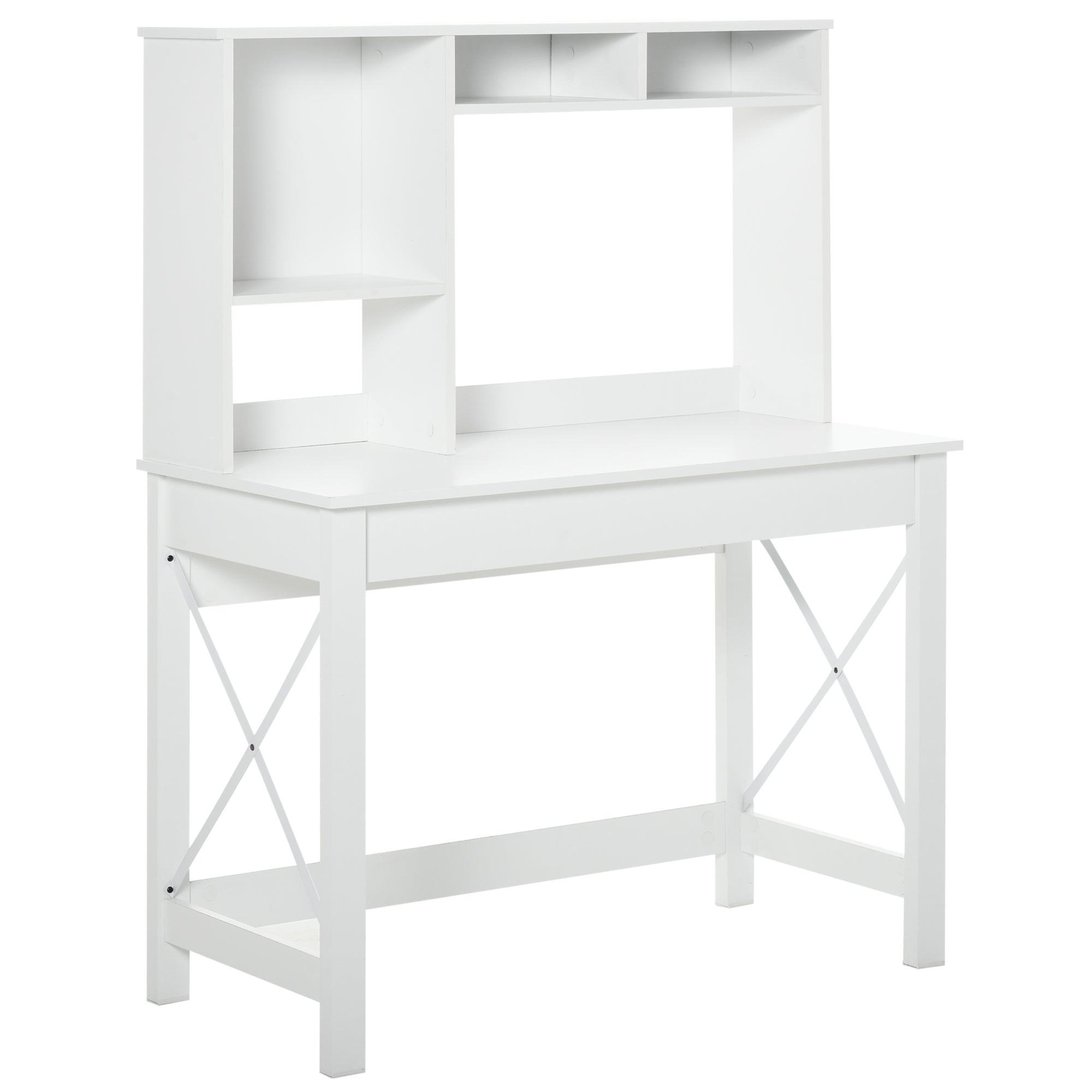 Desk with Storage, Bookshelf, Modern Wooden Desk with Shelves and Large Desk for Small Spaces Home Office Bedroom, 105 x 50 x 137.5 cm, White