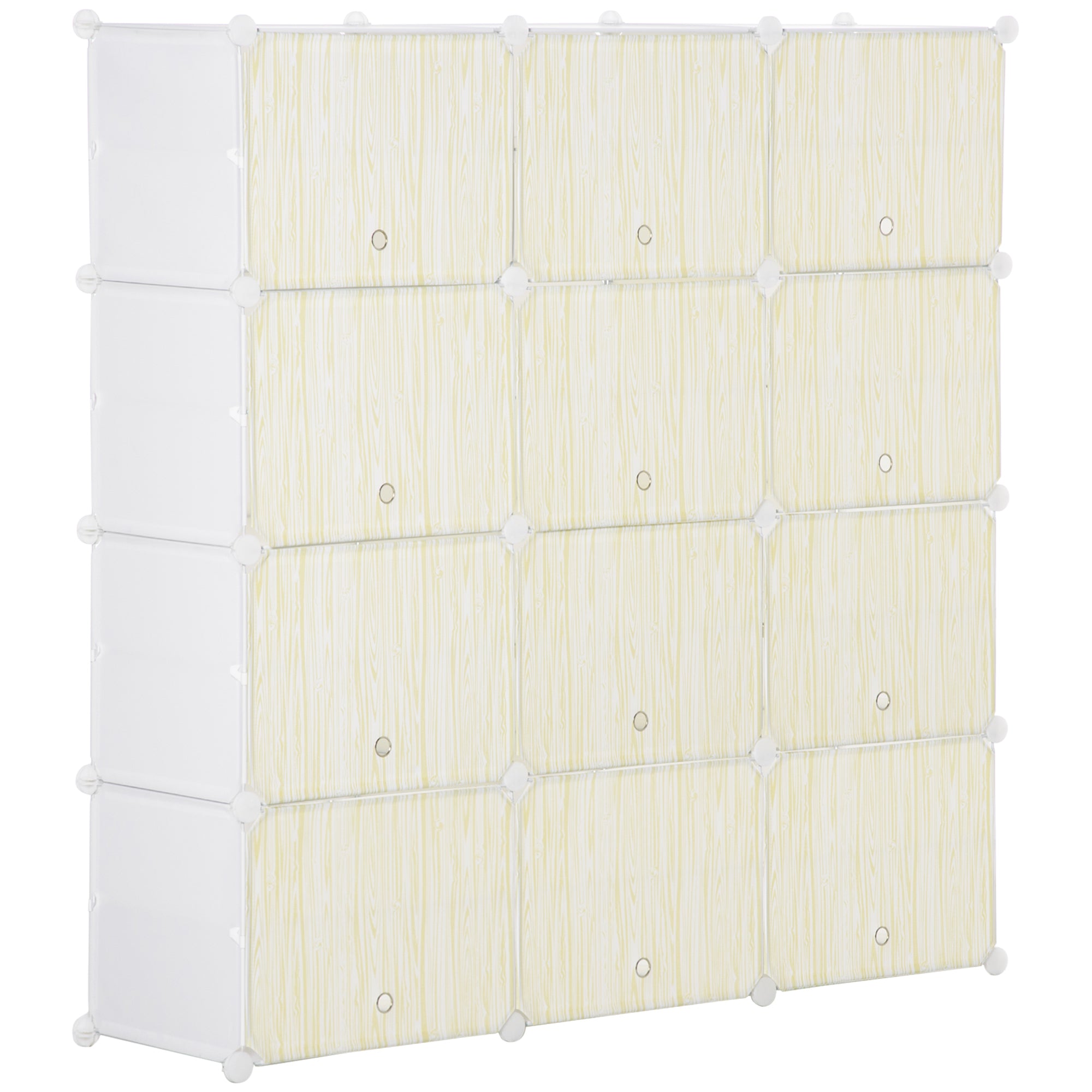 Modular Plastic Shoe Box Storage with 12 Cubes Shoe Organizer for Entryway Hallway Bedroom 125x32x125 cm White and Natural