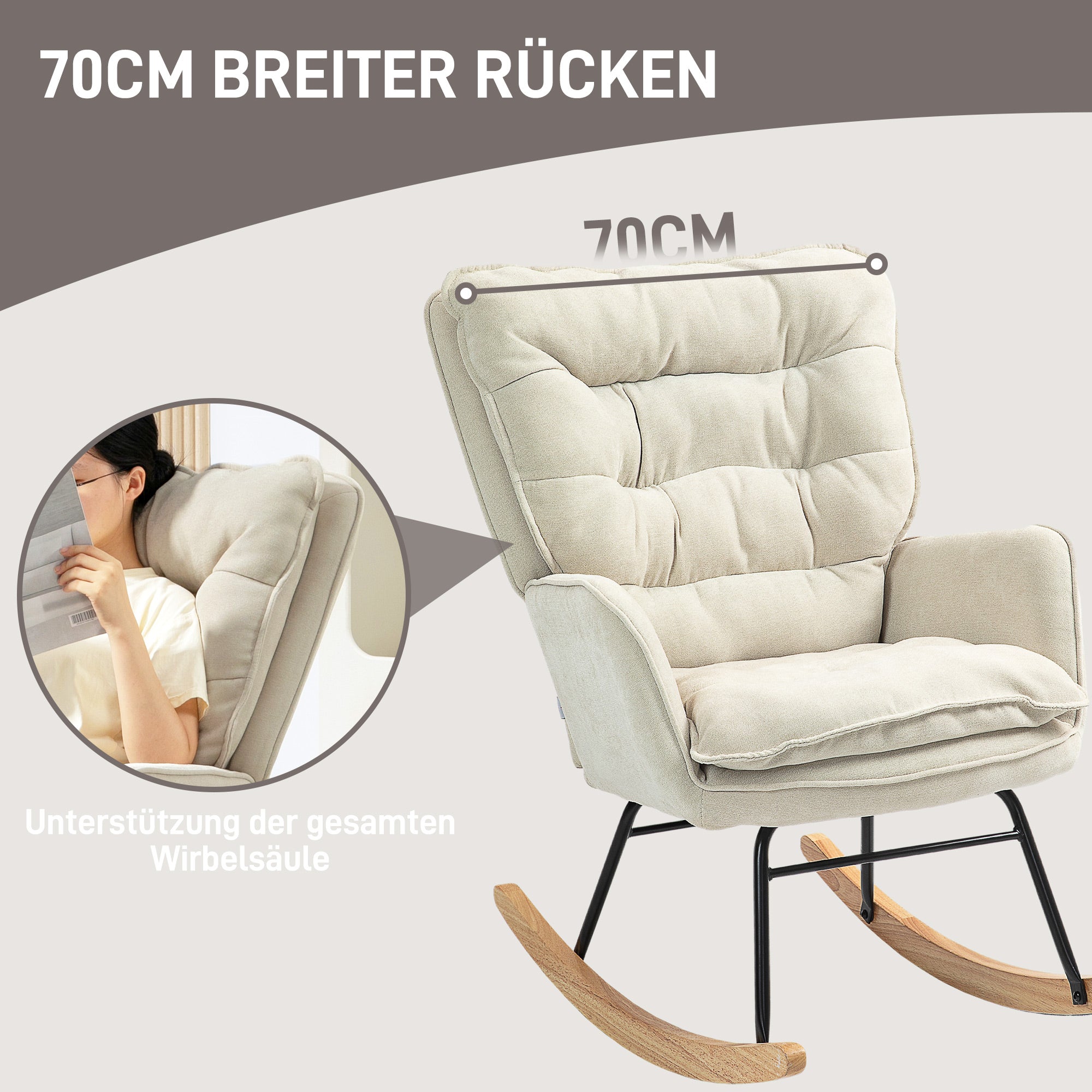 Rocking Chair Rocker Armchair, Nursing Chair with Chenille Look, Rocking Chair up to 120 kg Capacity for Bedroom, Living Room, Beige